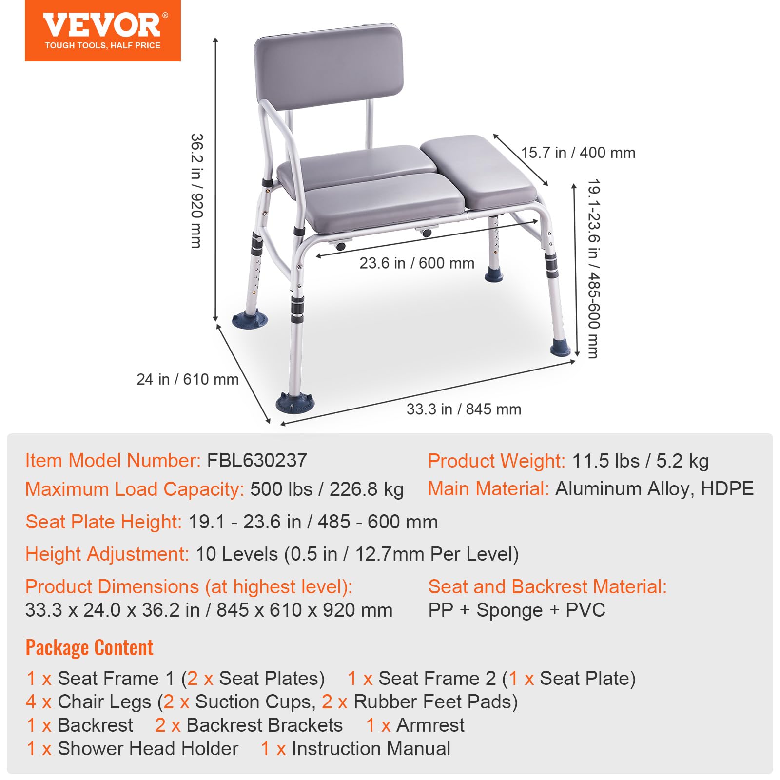 Foto 8 pulgar | Banco De Transferencia Vevor Para Bañera De 227 Kg Con Asiento Acolchado - Venta Internacional.