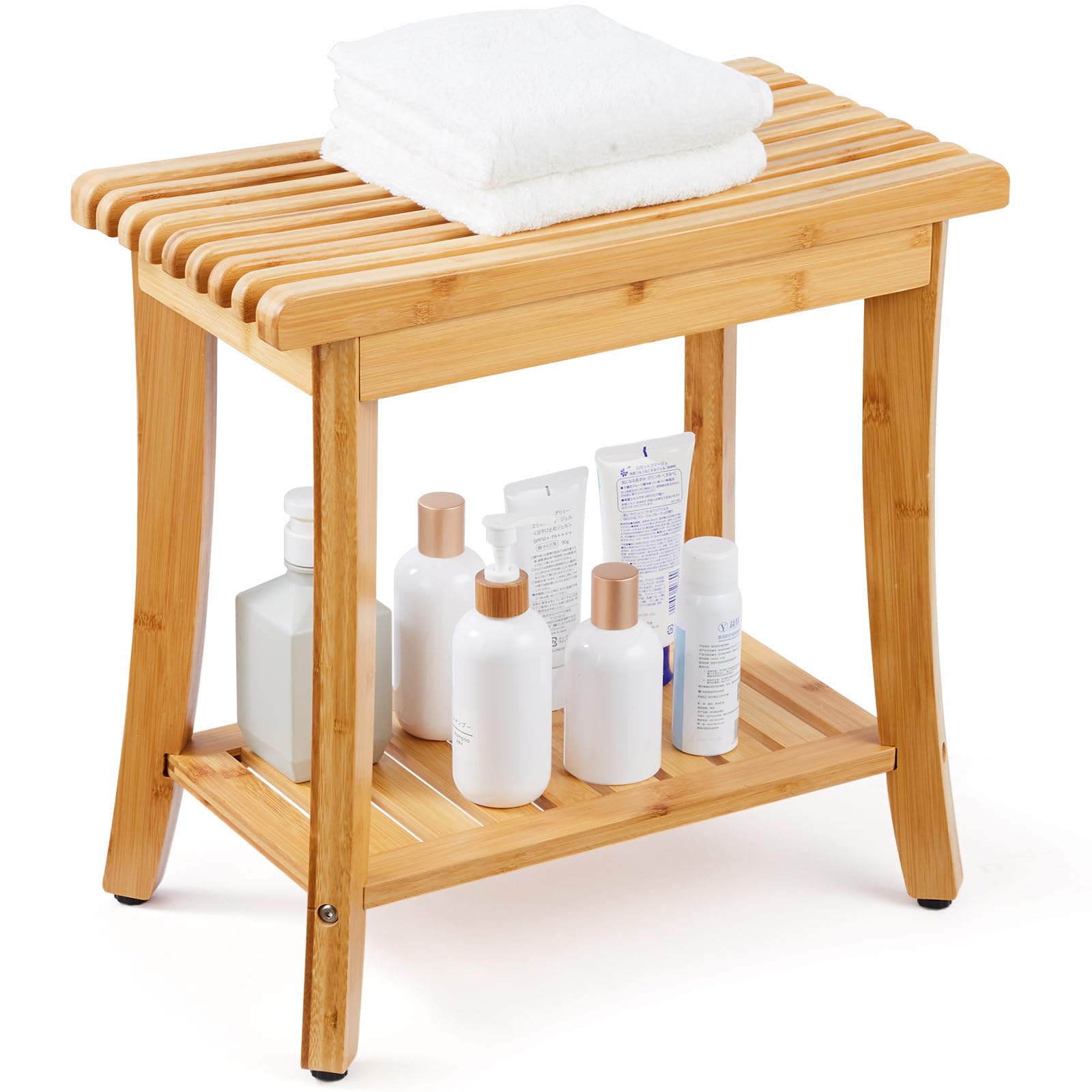 Banco De Ducha Vevor Bamboo Impermeable Con Tapa De Almacenamiento De 150 Kg. - Venta Internacional.