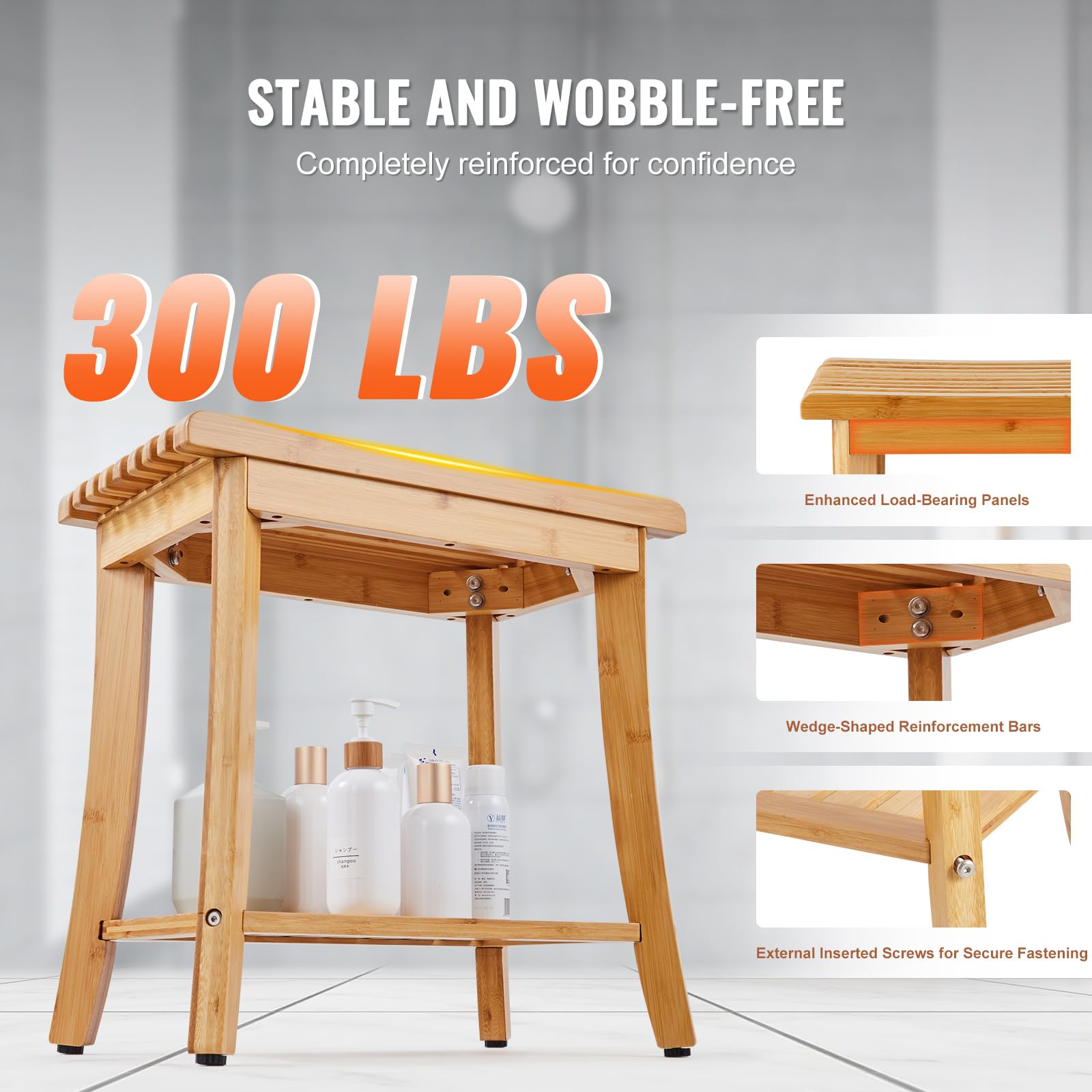 Foto 3 | Banco De Ducha Vevor Bamboo Impermeable Con Tapa De Almacenamiento De 150 Kg. - Venta Internacional.