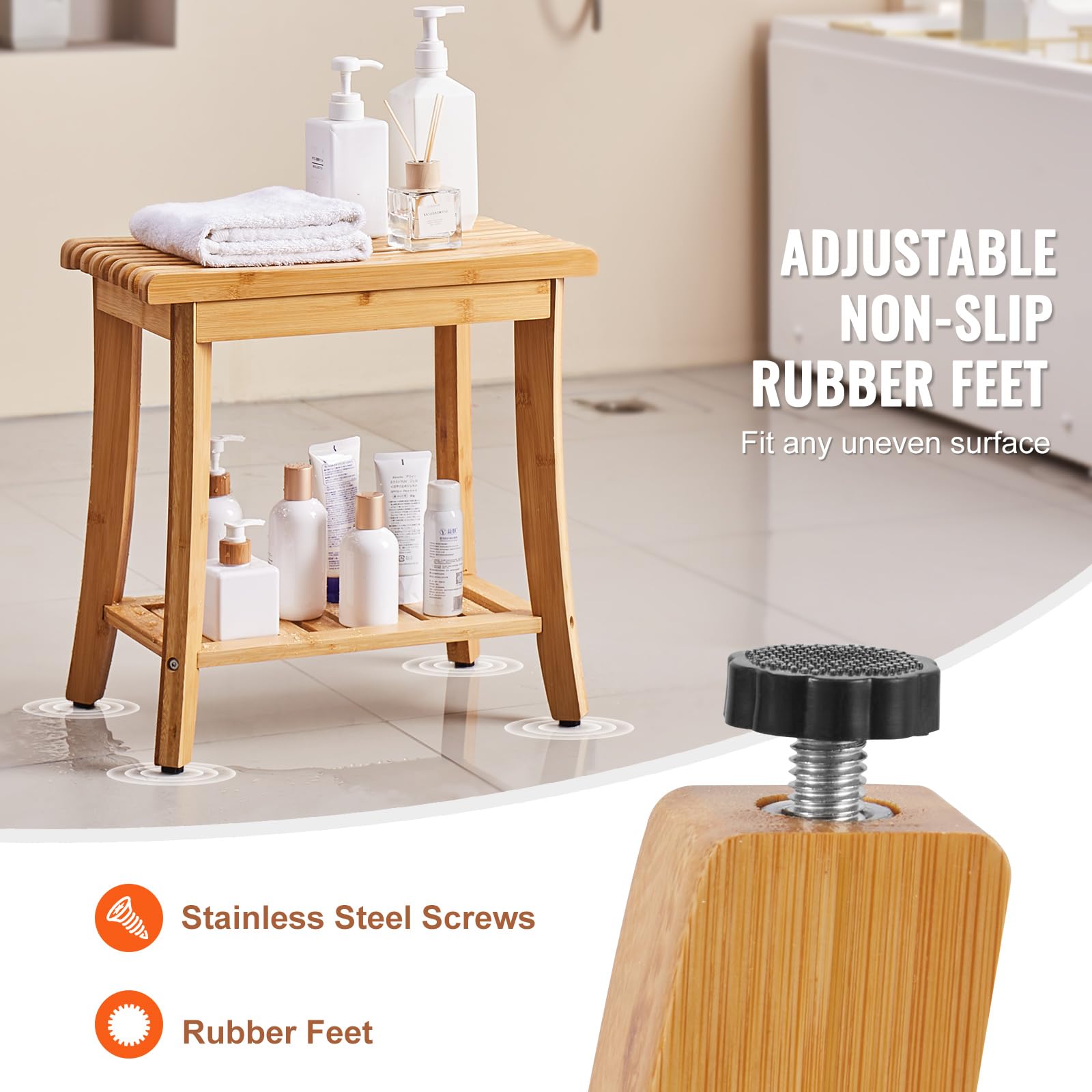 Foto 5 pulgar | Banco De Ducha Vevor Bamboo Impermeable Con Tapa De Almacenamiento De 150 Kg. - Venta Internacional.