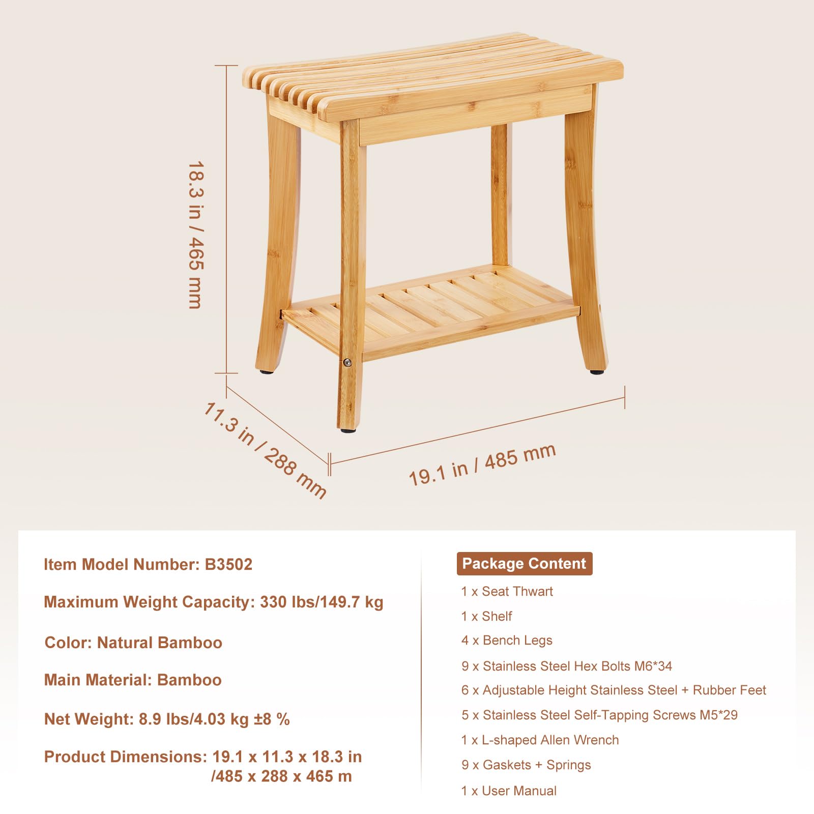 Foto 8 pulgar | Banco De Ducha Vevor Bamboo Impermeable Con Tapa De Almacenamiento De 150 Kg. - Venta Internacional.