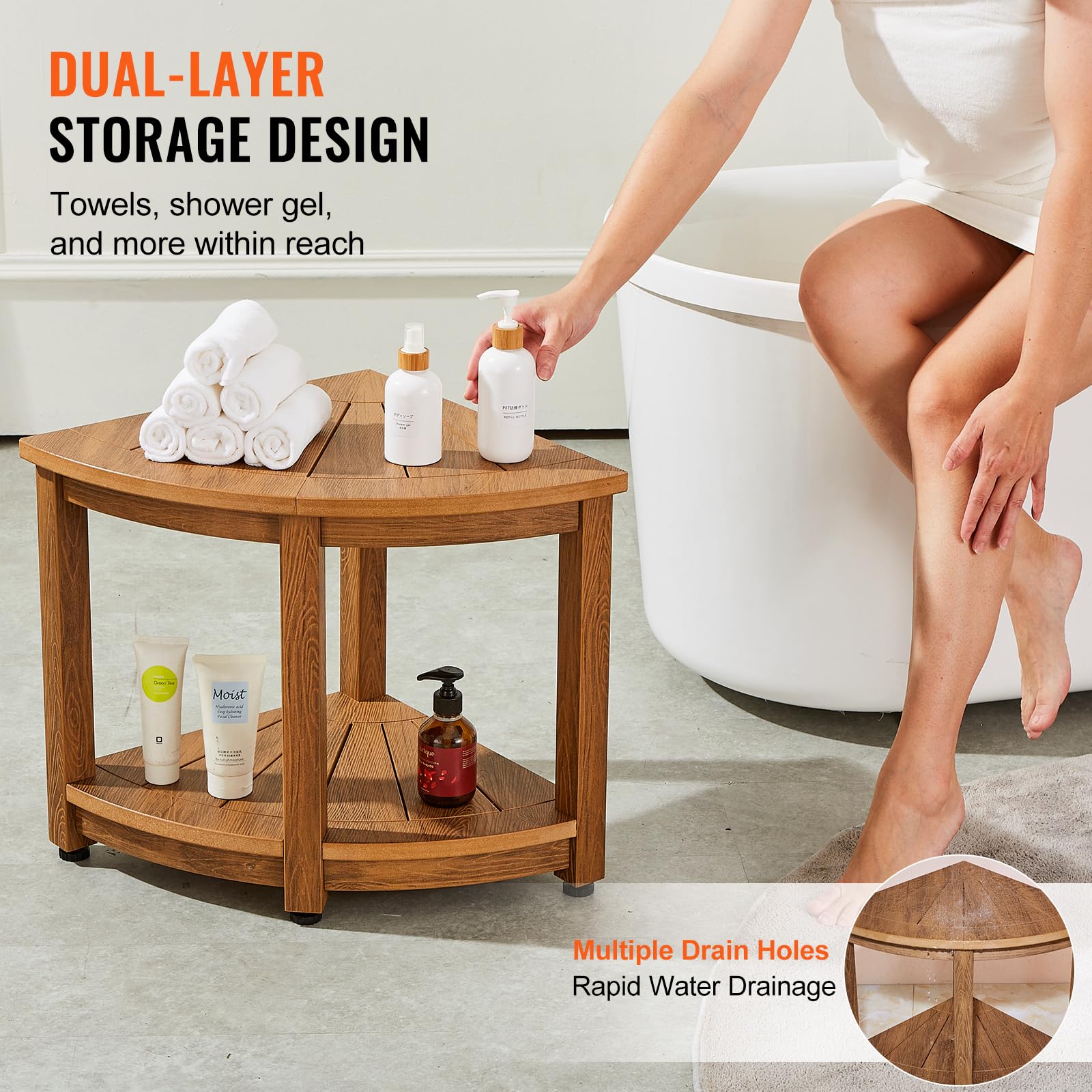Foto 5 | Taburete De Ducha Vevor 18,5 Hdps Impermeable Con Almacenamiento De 160 Kg - Venta Internacional.