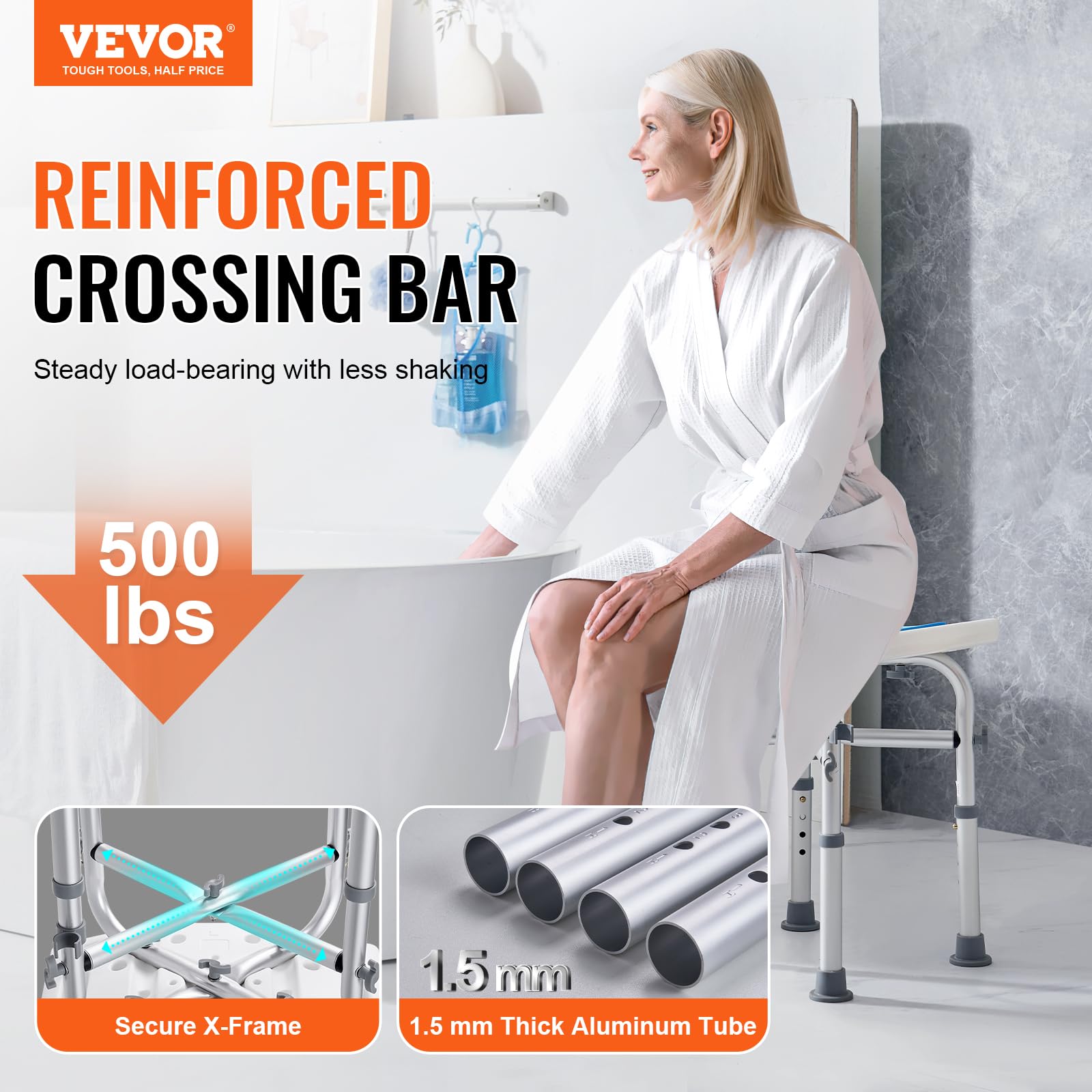 Foto 3 pulgar | Silla De Ducha Vevor, Altura Ajustable, 500 Libras, Para Personas Mayores - Venta Internacional.