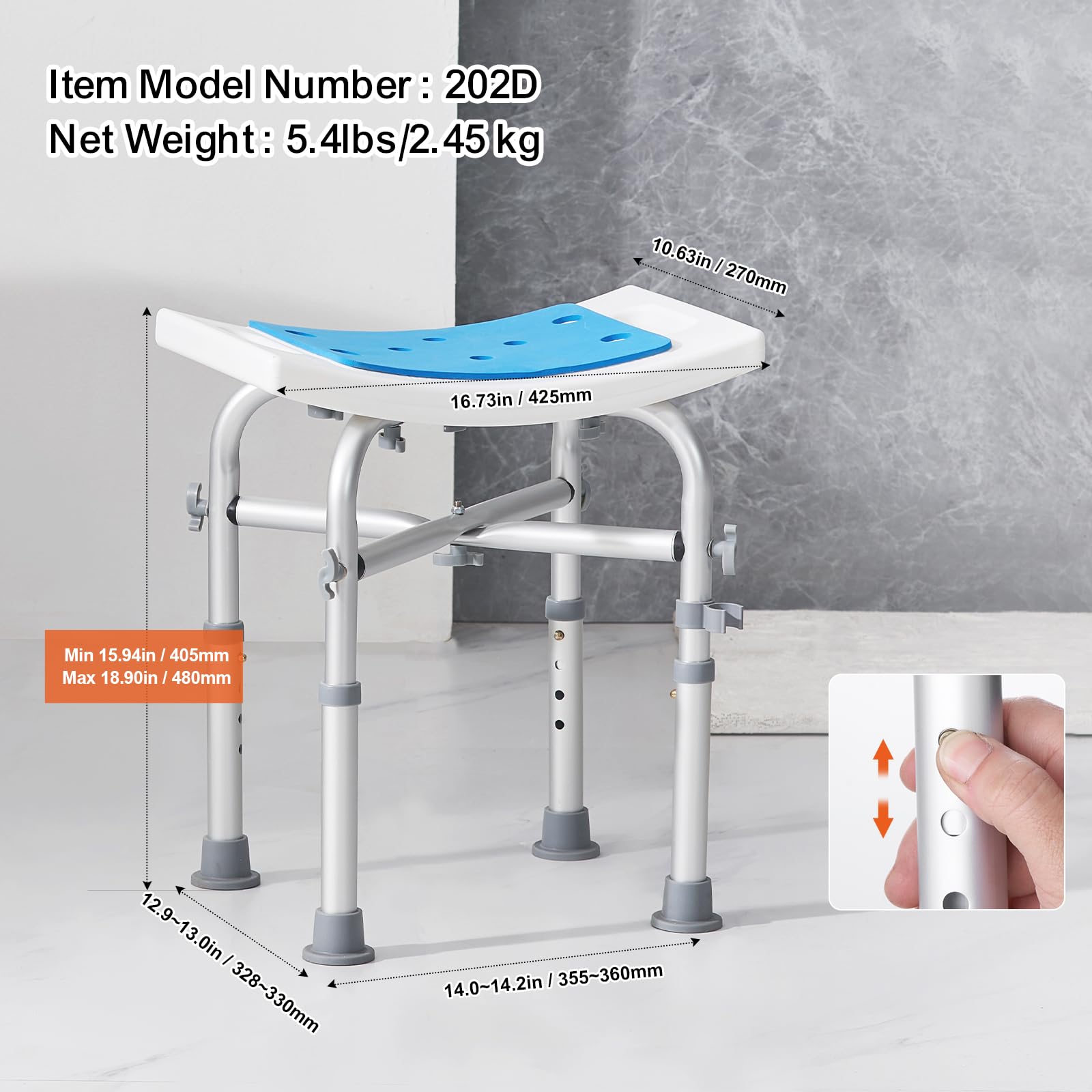 Foto 7 pulgar | Silla De Ducha Vevor, Altura Ajustable, 500 Libras, Para Personas Mayores - Venta Internacional.