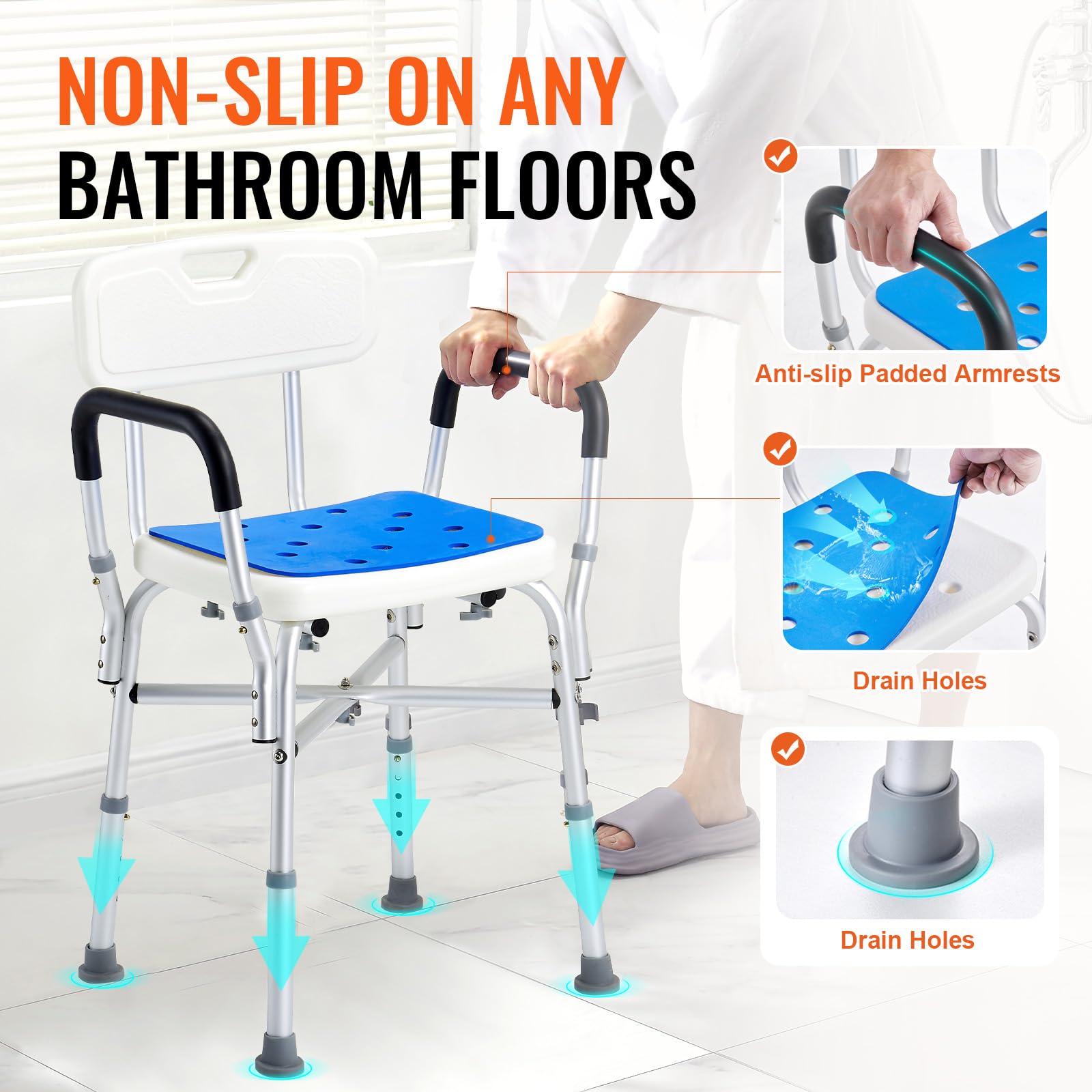 Foto 4 pulgar | Silla De Ducha Vevor De 400 Libras De Capacidad Con Reposabrazos Y Respaldo - Venta Internacional.