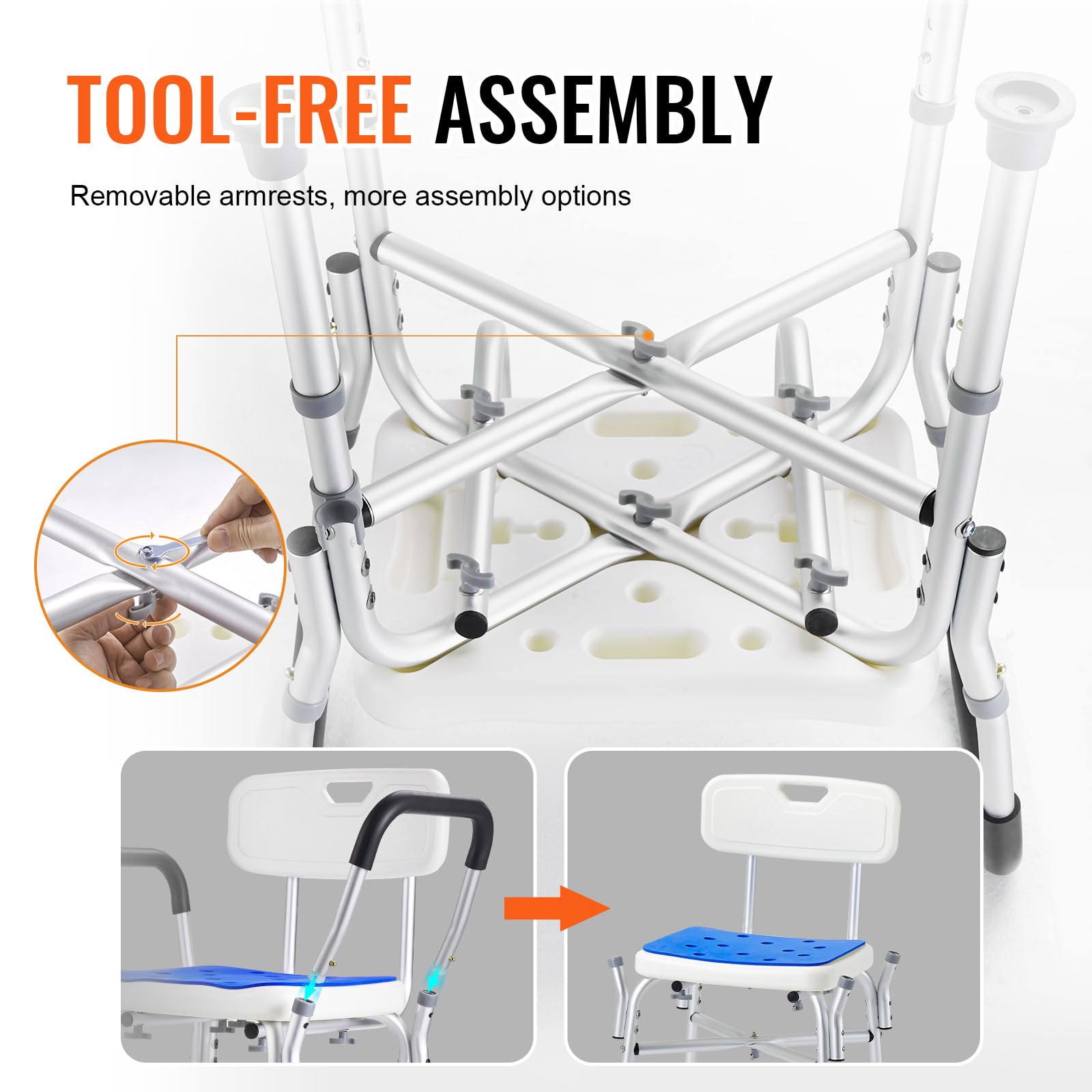 Foto 8 pulgar | Silla De Ducha Vevor De 400 Libras De Capacidad Con Reposabrazos Y Respaldo - Venta Internacional.