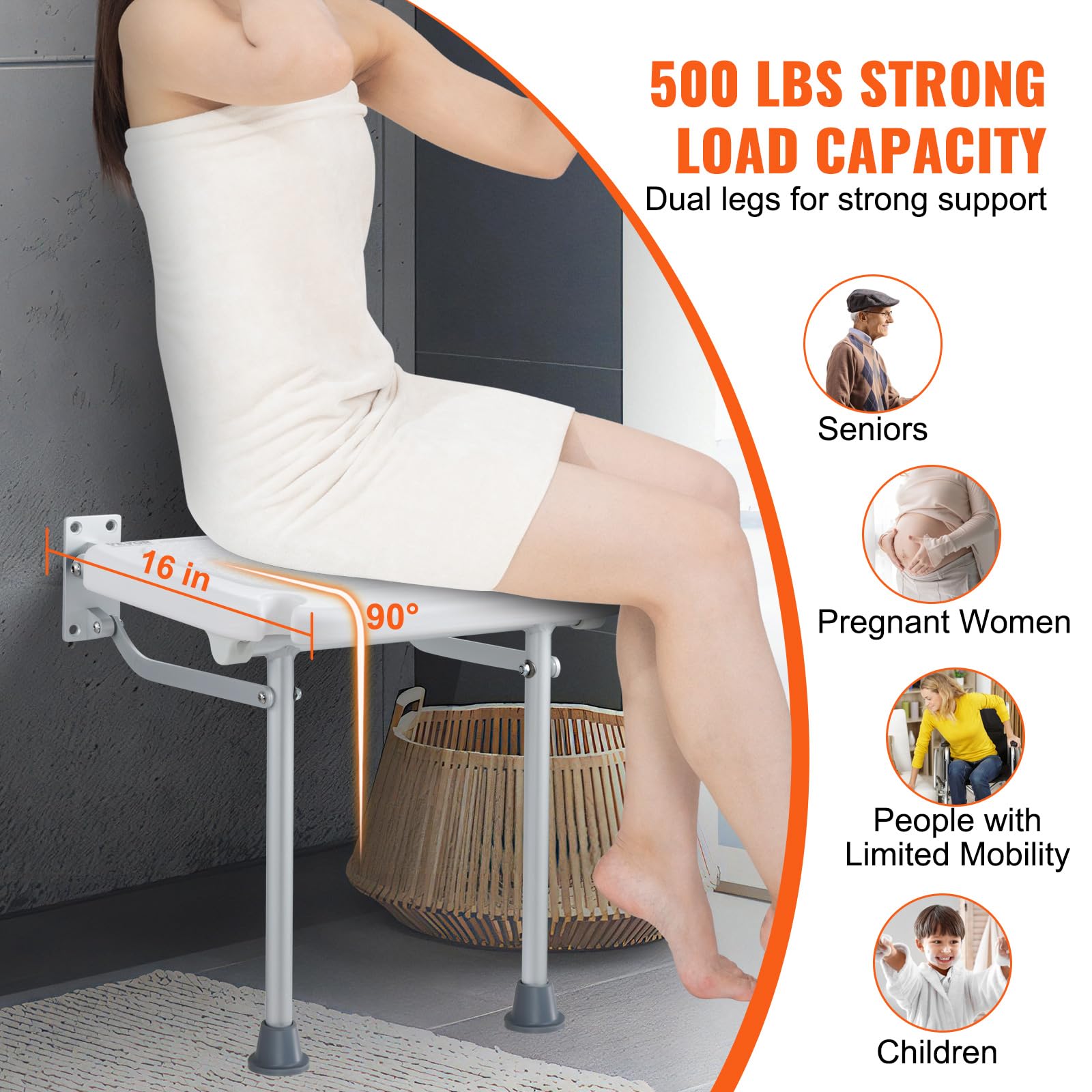 Foto 4 pulgar | Asiento De Ducha Plegable Vevor Pe De 40 Cm X 37,5 Cm Montado En La Pared - Venta Internacional.