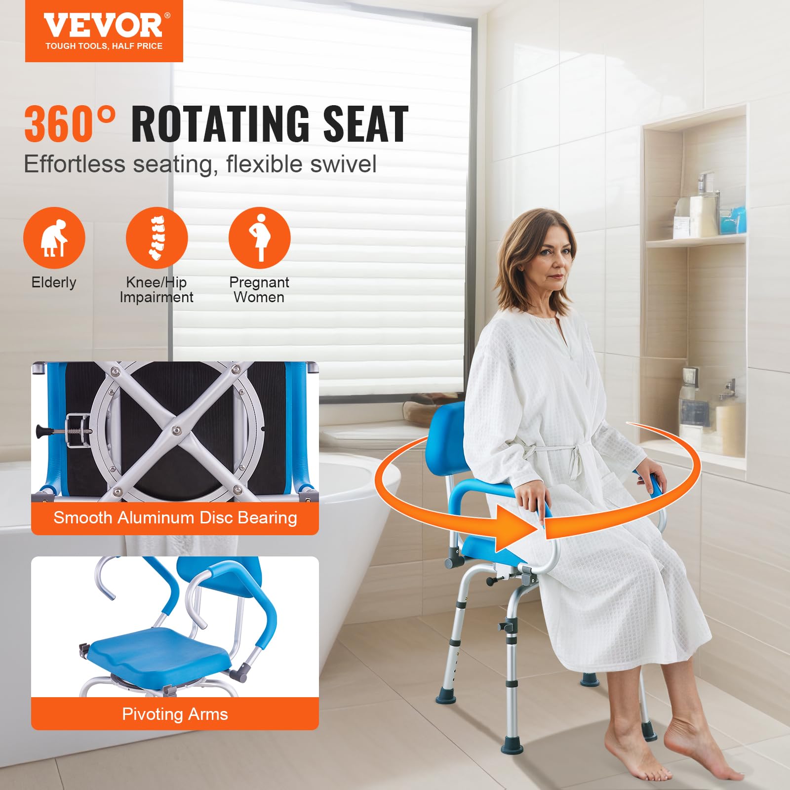 Foto 3 pulgar | Silla De Ducha Vevor, Con Asiento De Baño Acolchado, Giratorio Y Ajustable 360° - Venta Internacional.