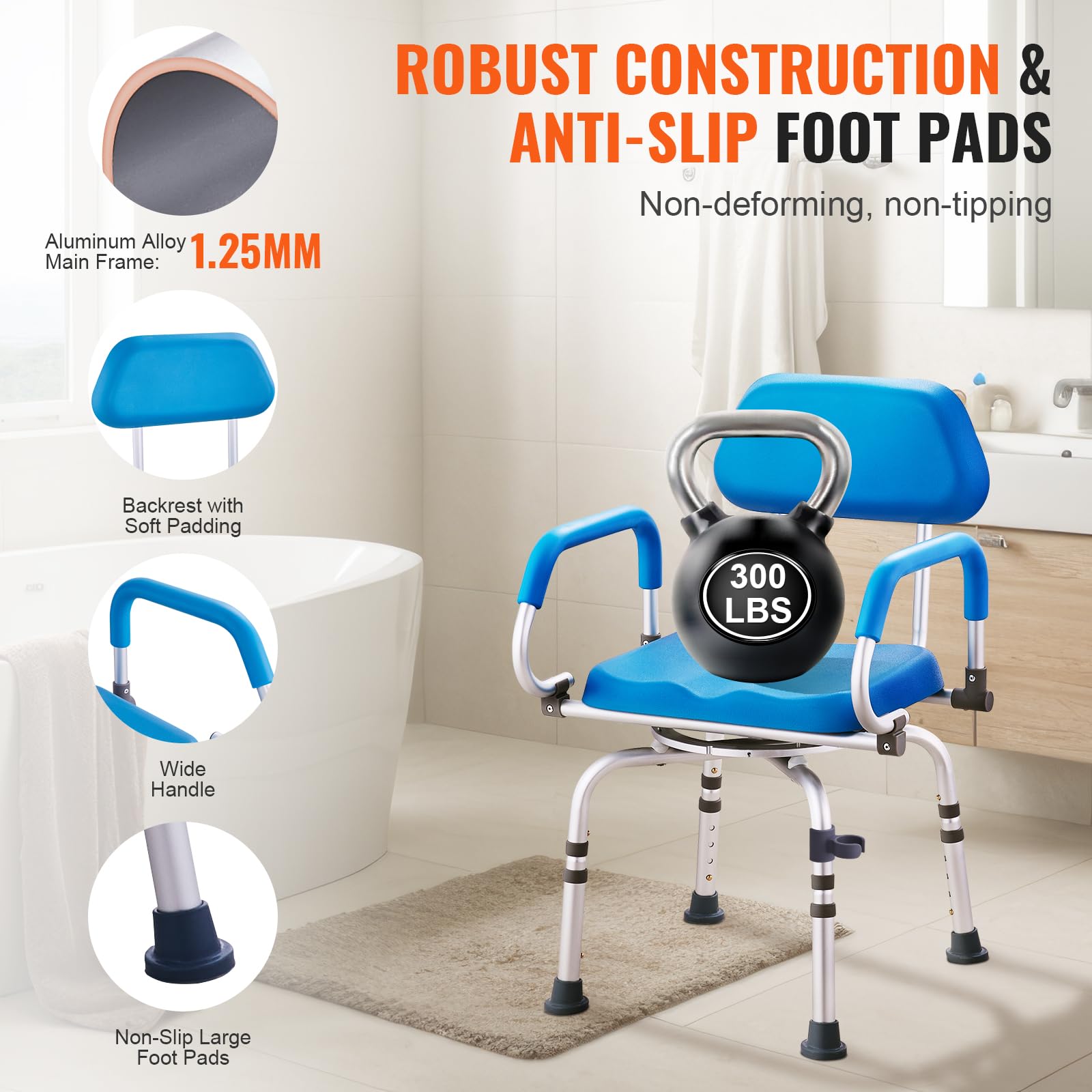 Foto 5 pulgar | Silla De Ducha Vevor, Con Asiento De Baño Acolchado, Giratorio Y Ajustable 360° - Venta Internacional.