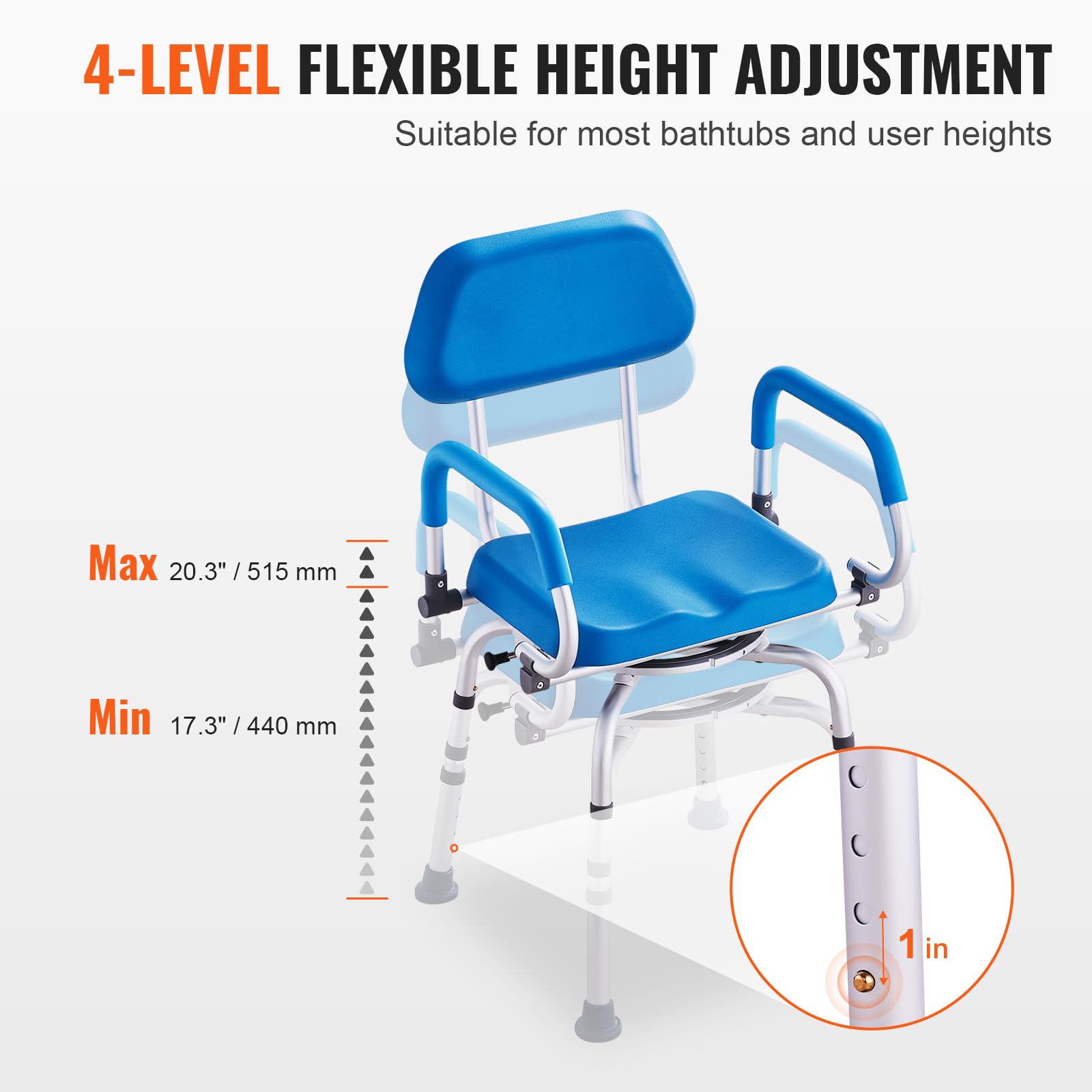 Foto 6 pulgar | Silla De Ducha Vevor, Con Asiento De Baño Acolchado, Giratorio Y Ajustable 360° - Venta Internacional.