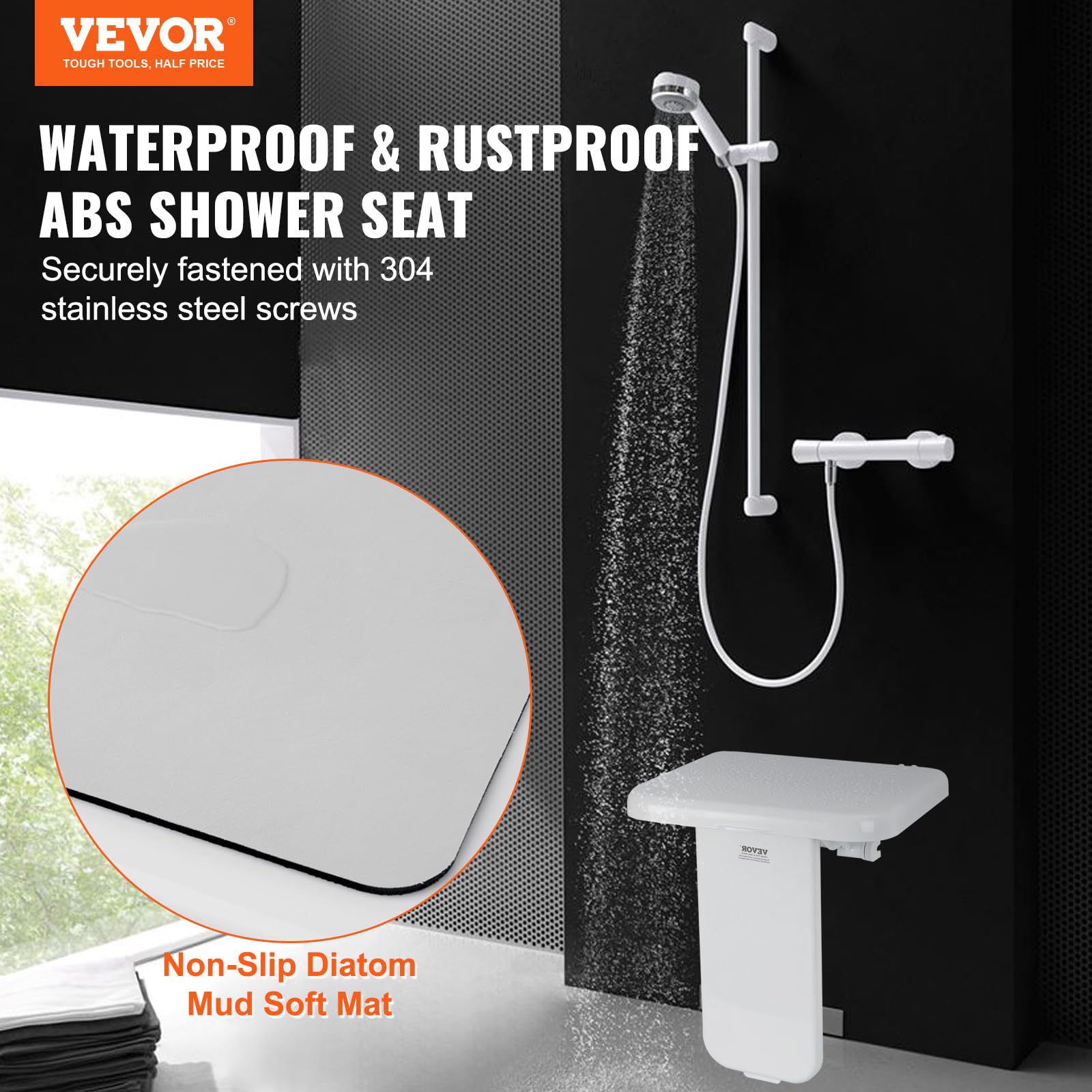 Foto 3 pulgar | Asiento De Ducha Vevor Plegable Abs De 40 Kg De Capacidad De Carga - Venta Internacional.