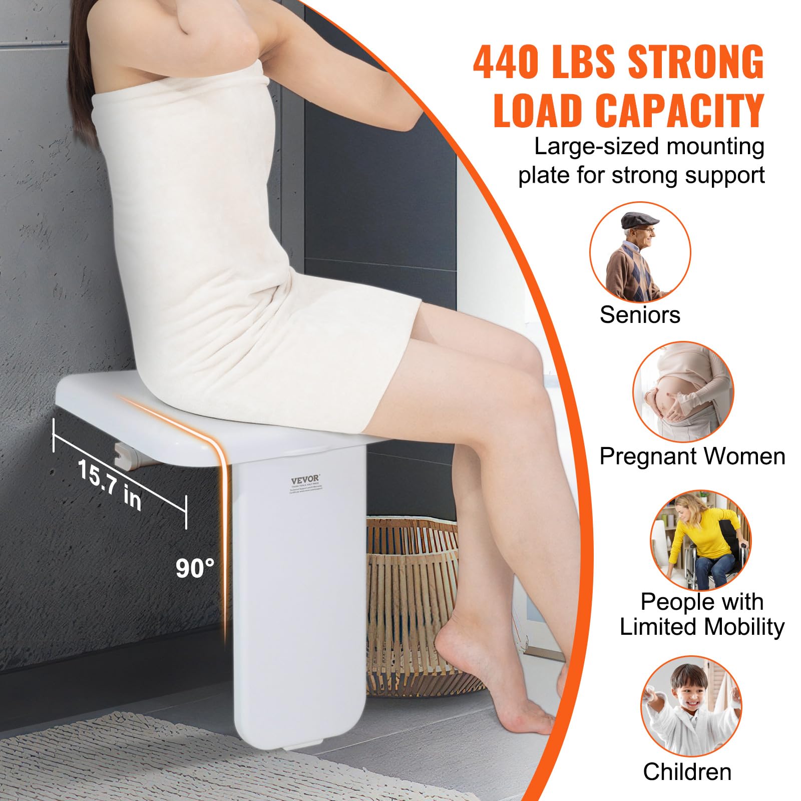 Foto 3 | Asiento De Ducha Vevor Plegable Abs De 40 Kg De Capacidad De Carga - Venta Internacional.