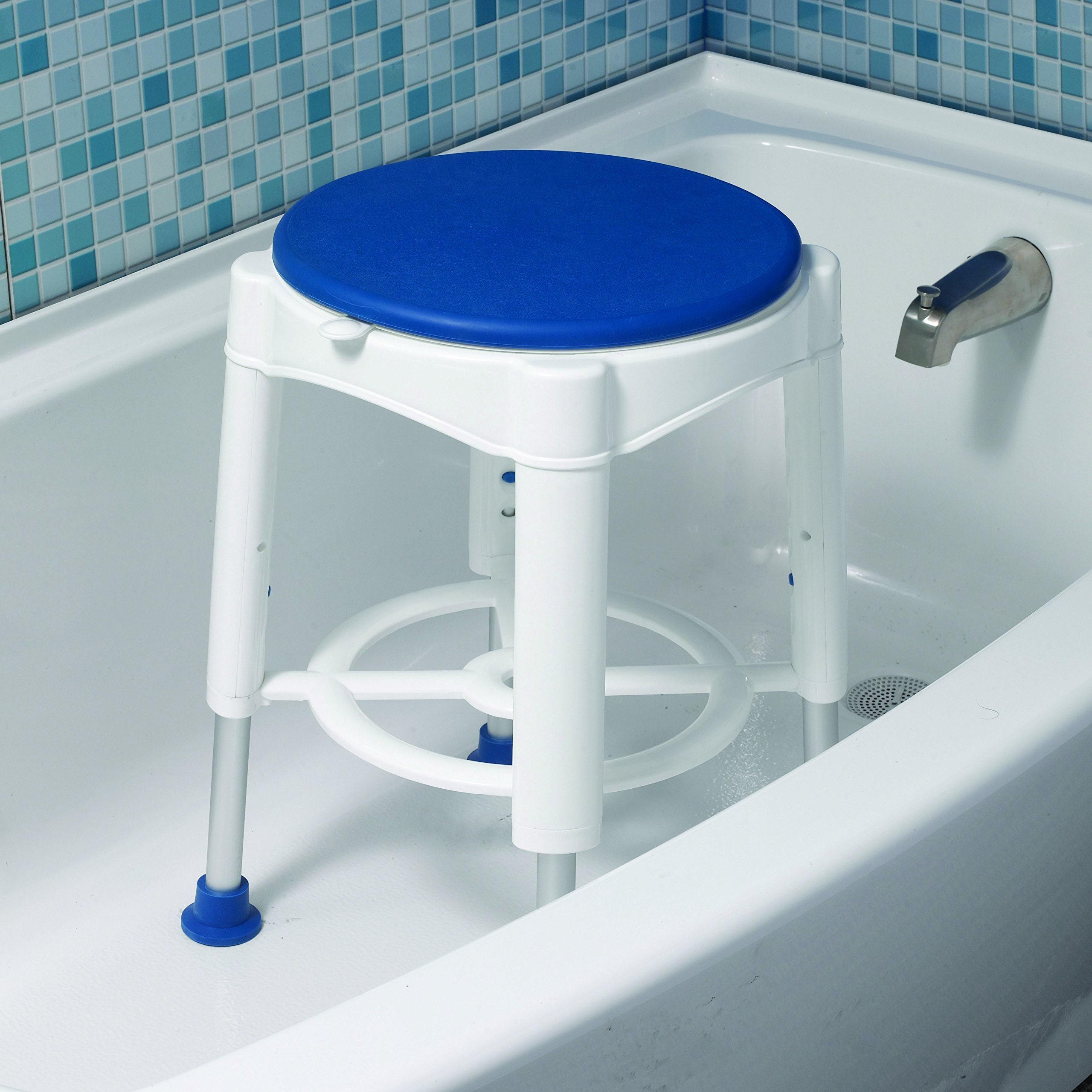 Foto 5 pulgar | Taburete De Baño Drive Medical Con Asiento Giratorio Acolchado Blanco/azul - Venta Internacional.