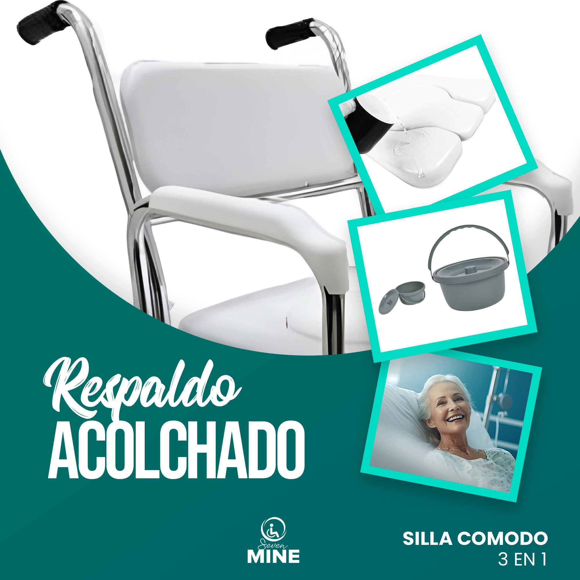 Foto 4 pulgar | Silla 3 En 1 Con Ruedas Para Adulto Mayor | Palanca Para Escalón | Inodoro Portátil, Ducha Y Silla De Ruedas |