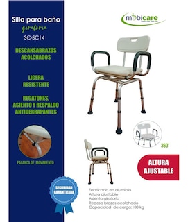 Foto 2 | Silla P/baño Respaldo Alumino Descansabrazos Mobicare