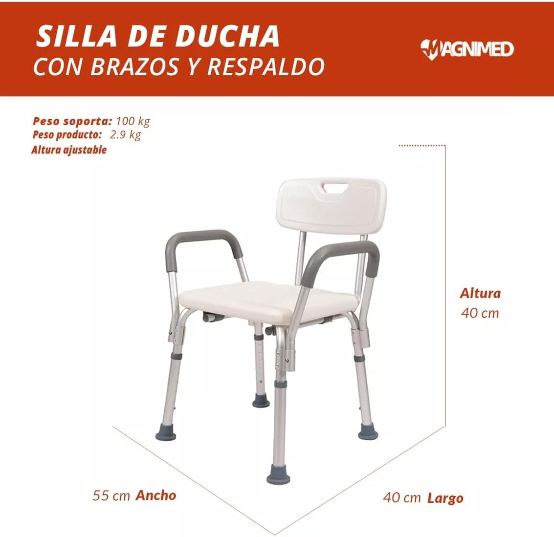 Foto 3 pulgar | Silla Para Ducha Y Tina Con Brazos Y Respaldo (soporta Hasta 100 Kg De Peso)