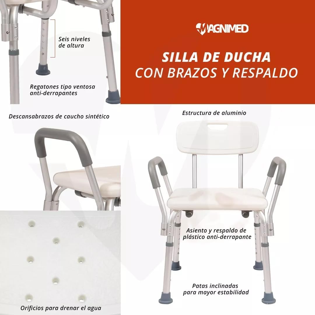 Foto 6 pulgar | Silla Para Ducha Y Tina Con Brazos Y Respaldo (soporta Hasta 100 Kg De Peso)