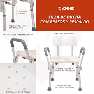 Foto 5 | Silla Para Ducha Y Tina Con Brazos Y Respaldo (soporta Hasta 100 Kg De Peso)