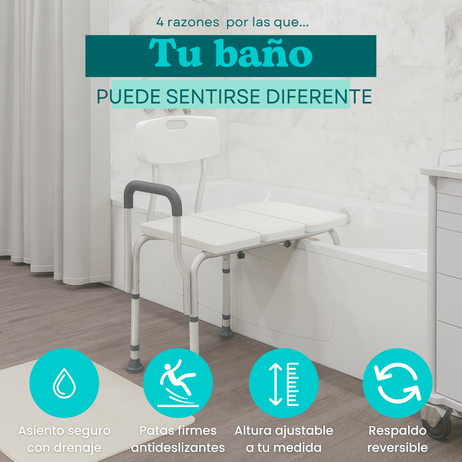 Foto 4 pulgar | Silla de Transferencia con Extensión Super Confort Blanca