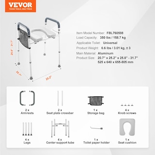 Foto 7 | Asiento De Inodoro Elevado Vevor, 7 Posiciones, Altura 19,3 — 25,2 160 Kg - Venta Internacional.