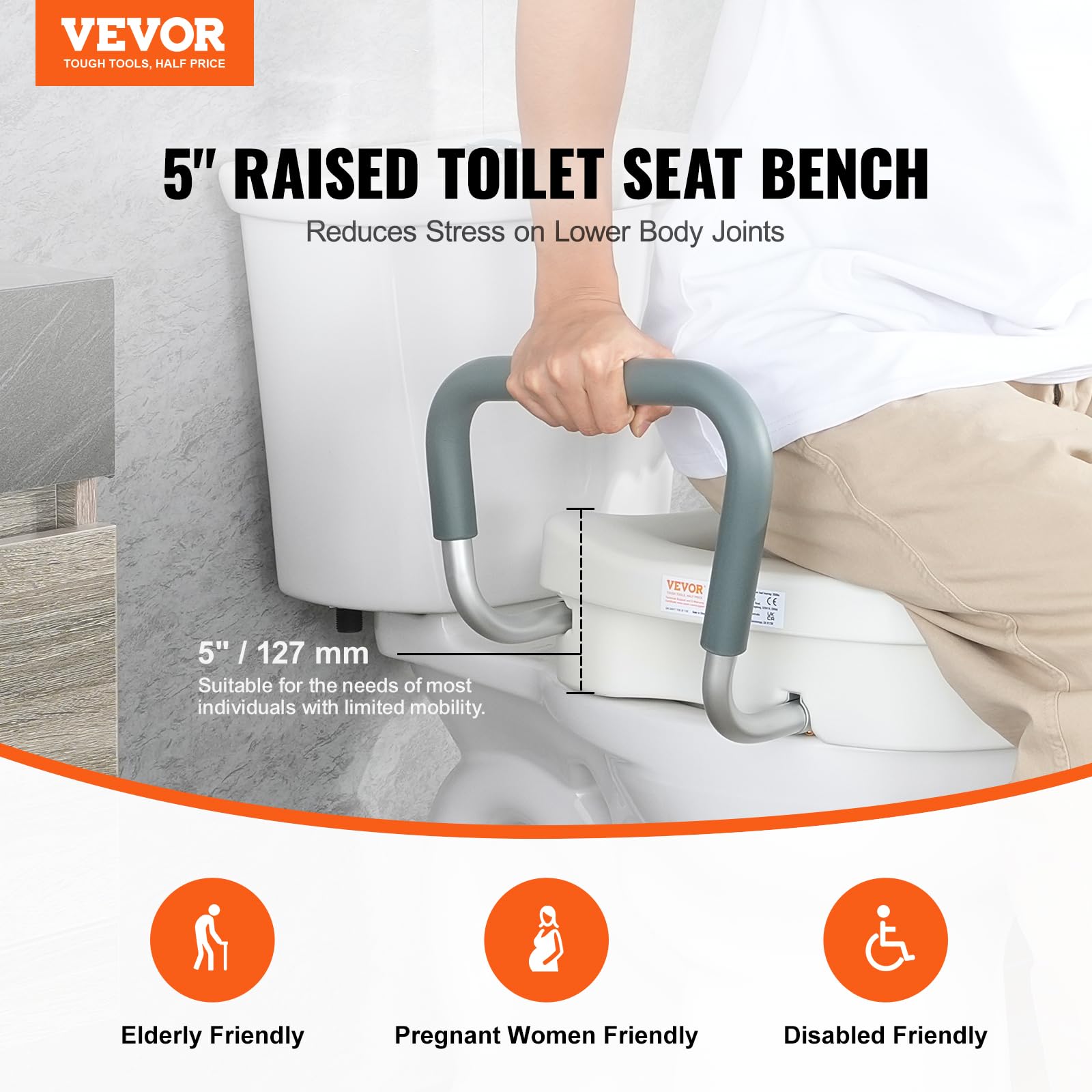 Foto 3 pulgar | Asiento De Inodoro Elevado Vevor 5, Altura 160 Kg De Capacidad - Venta Internacional.