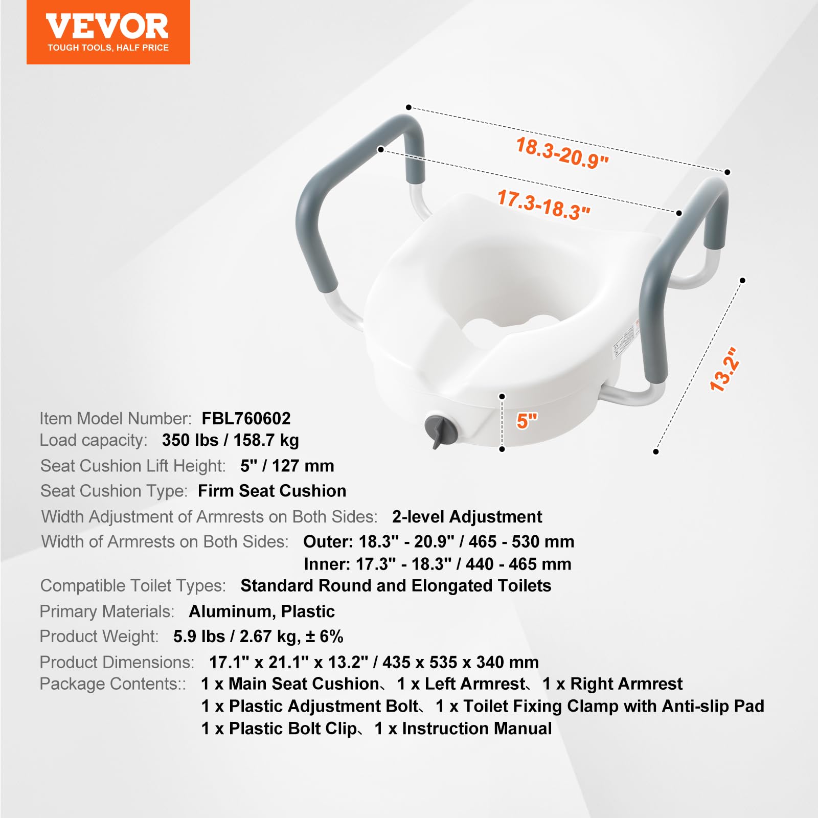 Foto 8 pulgar | Asiento De Inodoro Elevado Vevor 5, Altura 160 Kg De Capacidad - Venta Internacional.