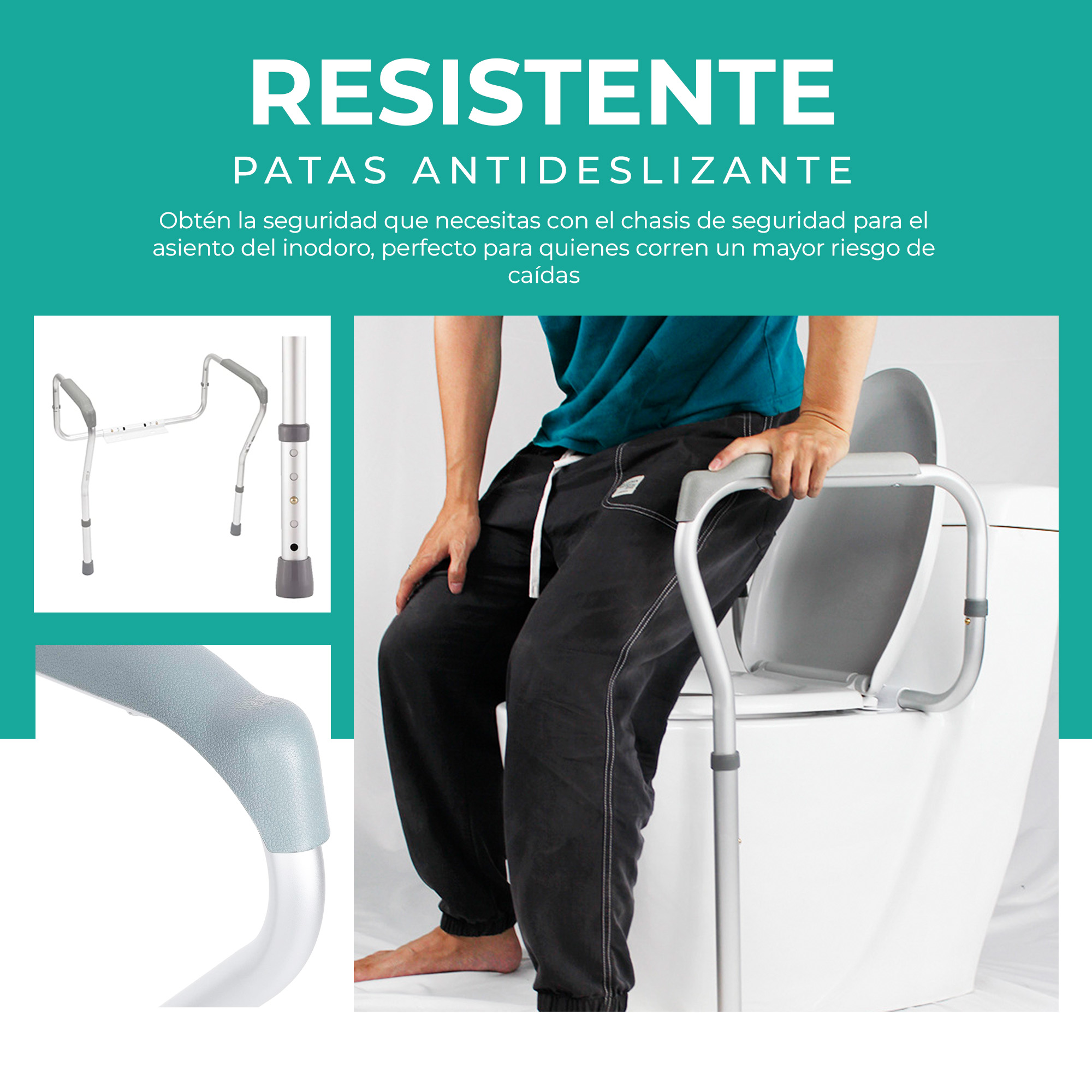 Foto 3 | Chasis Barras De Seguridad Para Wc Con Gomas (ajustable, Universal) | Barandal Pasamanos Para Inodoro Taza De Baño