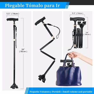 Foto 4 | Bastón Plegable de Aluminio Eo Safe Imports ESI-8107 Negro Ajustable con Luz Led