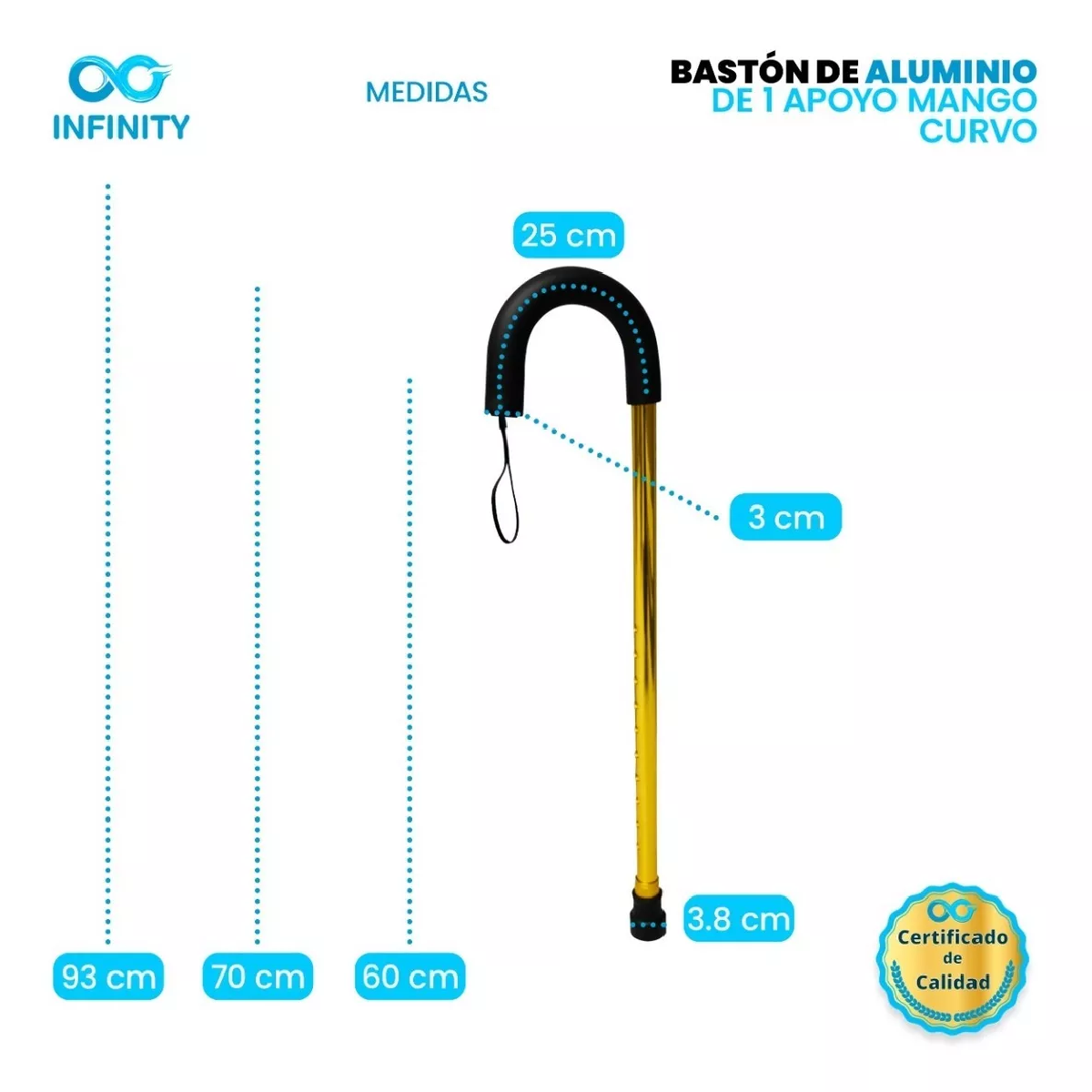 Foto 5 pulgar | Bastón De Aluminio Mango Curvo Infinity Antiderrapante
