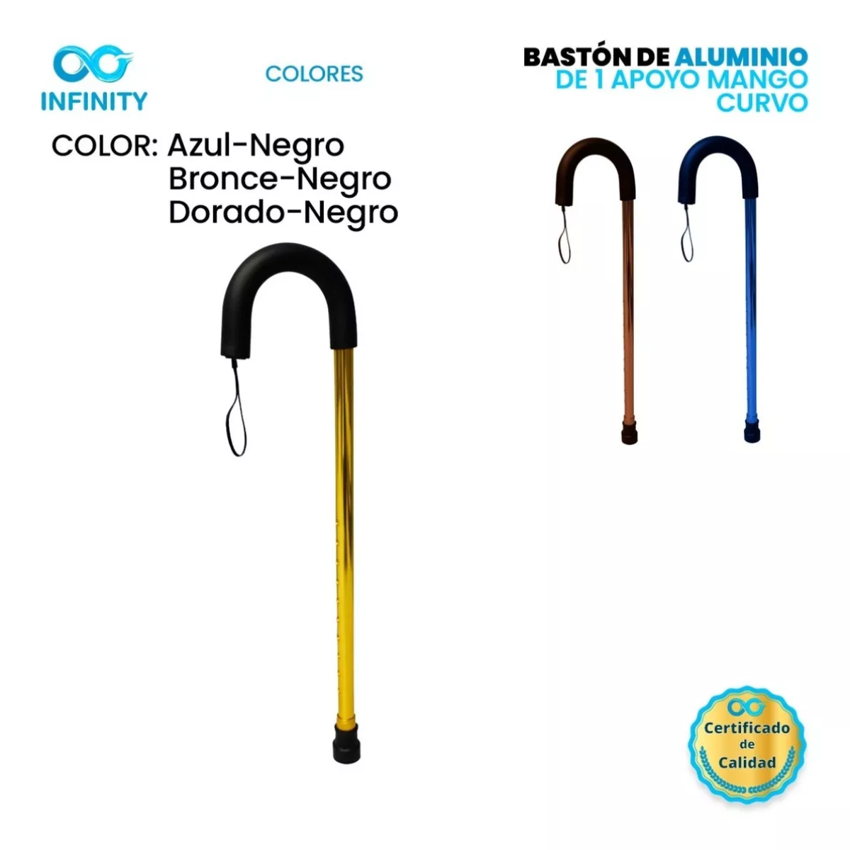 Foto 5 | Bastón De Aluminio Mango Curvo Infinity Antiderrapante