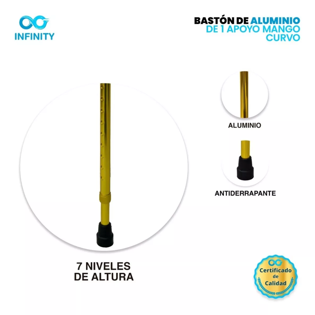Foto 7 pulgar | Bastón De Aluminio Mango Curvo Infinity Antiderrapante