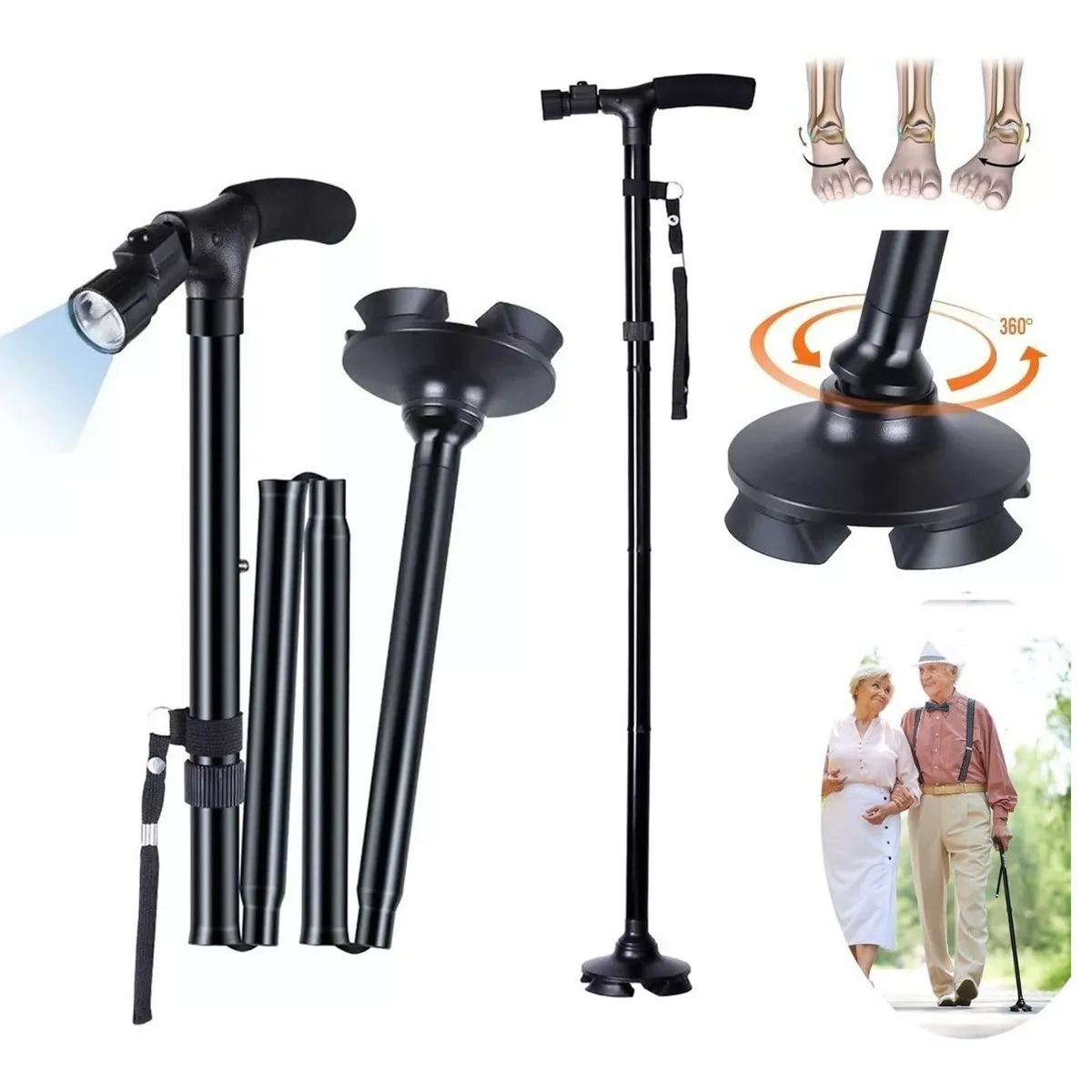 Foto 2 | Bastón Plegable con Luz Led 4 Puntos de Apoyo  Eo Safe Imports Esi-11132 Negro