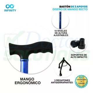 Foto 5 | Bastón De Aluminio De 3 Apoyos Base Alta Mango Recto