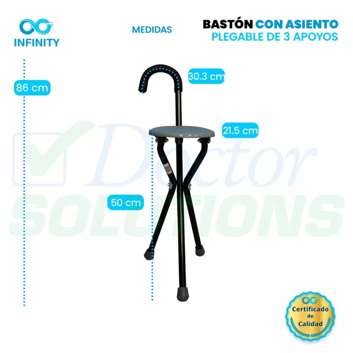 Foto 4 pulgar | Bastón Tripié Rider De 3 Apoyos Plegable. Con Asiento