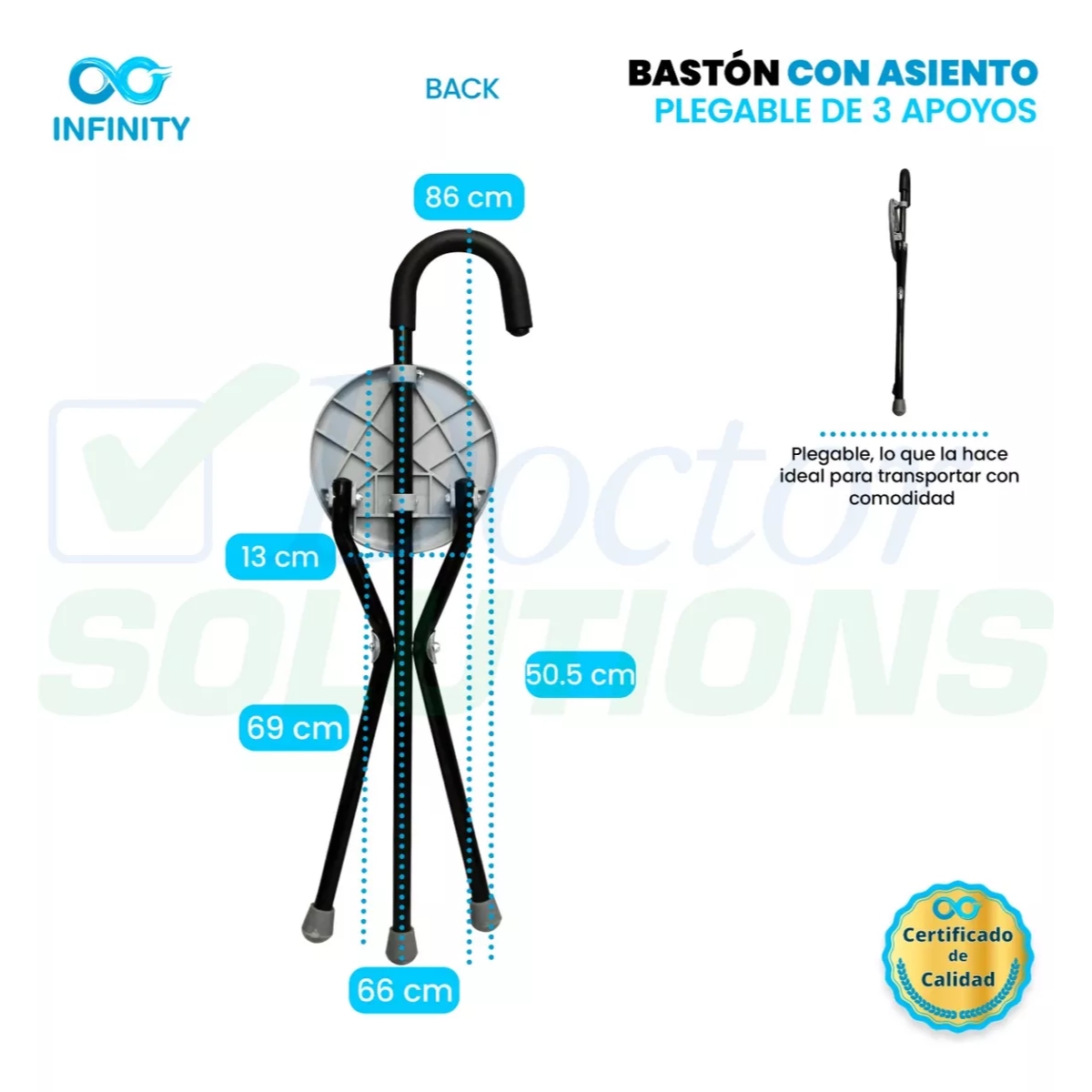 Foto 5 pulgar | Bastón Tripié Rider De 3 Apoyos Plegable. Con Asiento