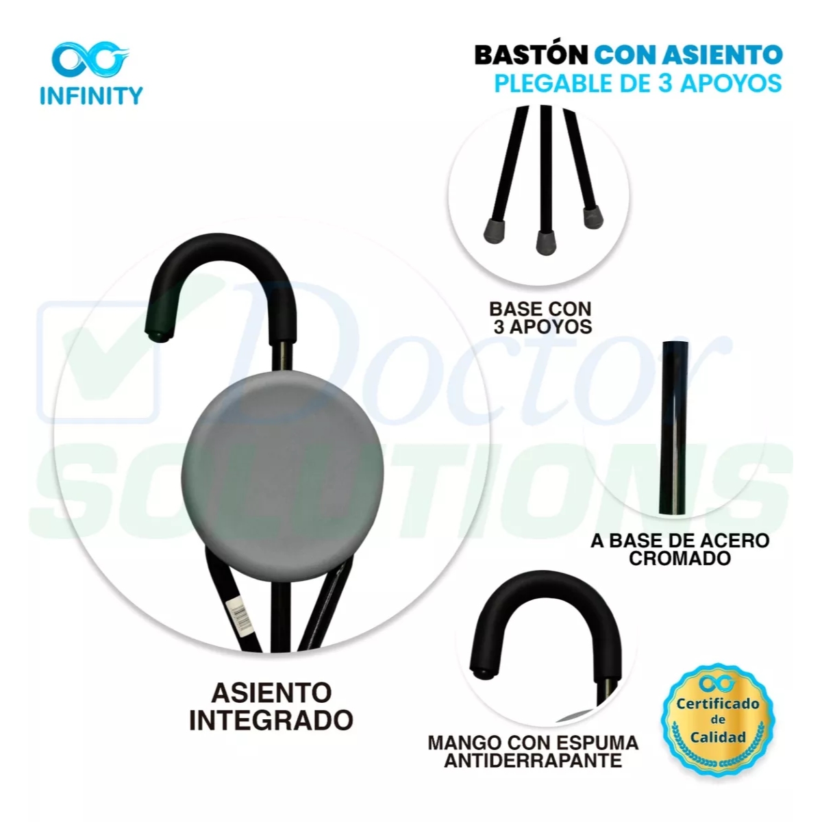 Foto 5 | Bastón Tripié Rider De 3 Apoyos Plegable. Con Asiento