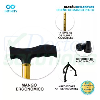 Foto 6 | Bastón De Aluminio De 3 Apoyos Base Alta Mango Recto