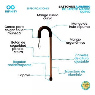 Foto 3 | Bastón De Aluminio Mango Curvo Infinity Antiderrapante