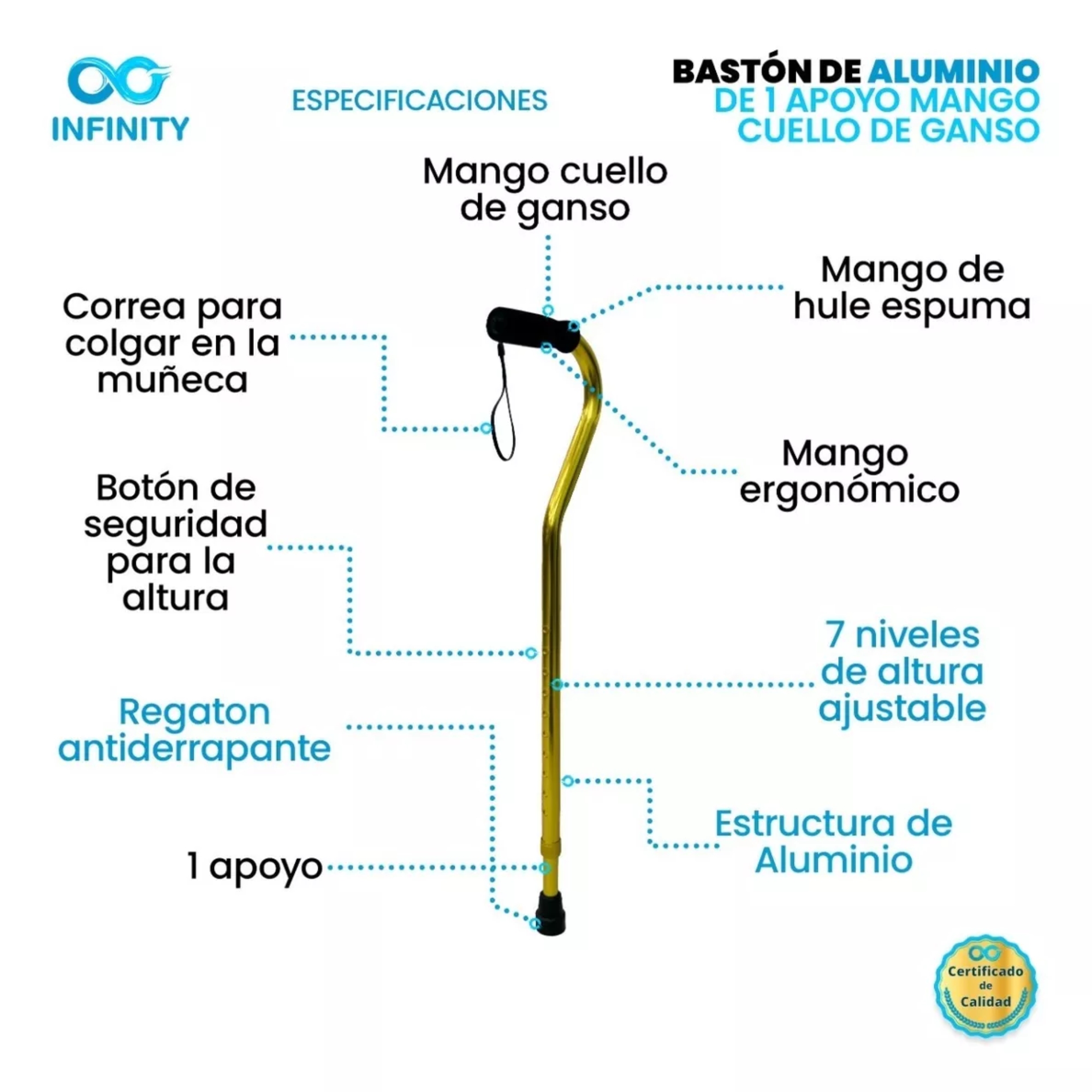 Foto 4 pulgar | Bastón Infiniy Mango Cuello De Ganso Color Dorado-Negro