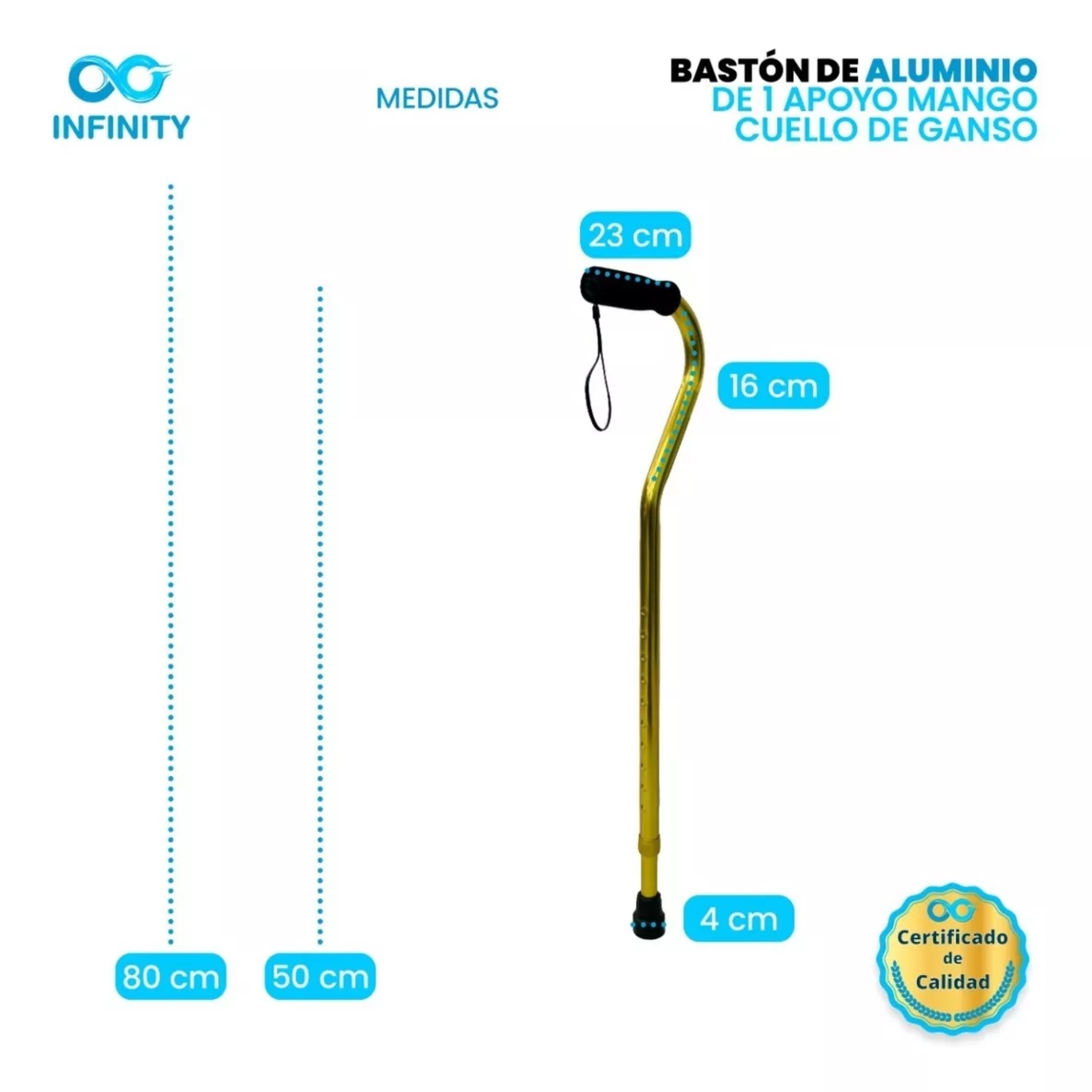 Foto 4 | Bastón Infiniy Mango Cuello De Ganso Color Dorado-Negro