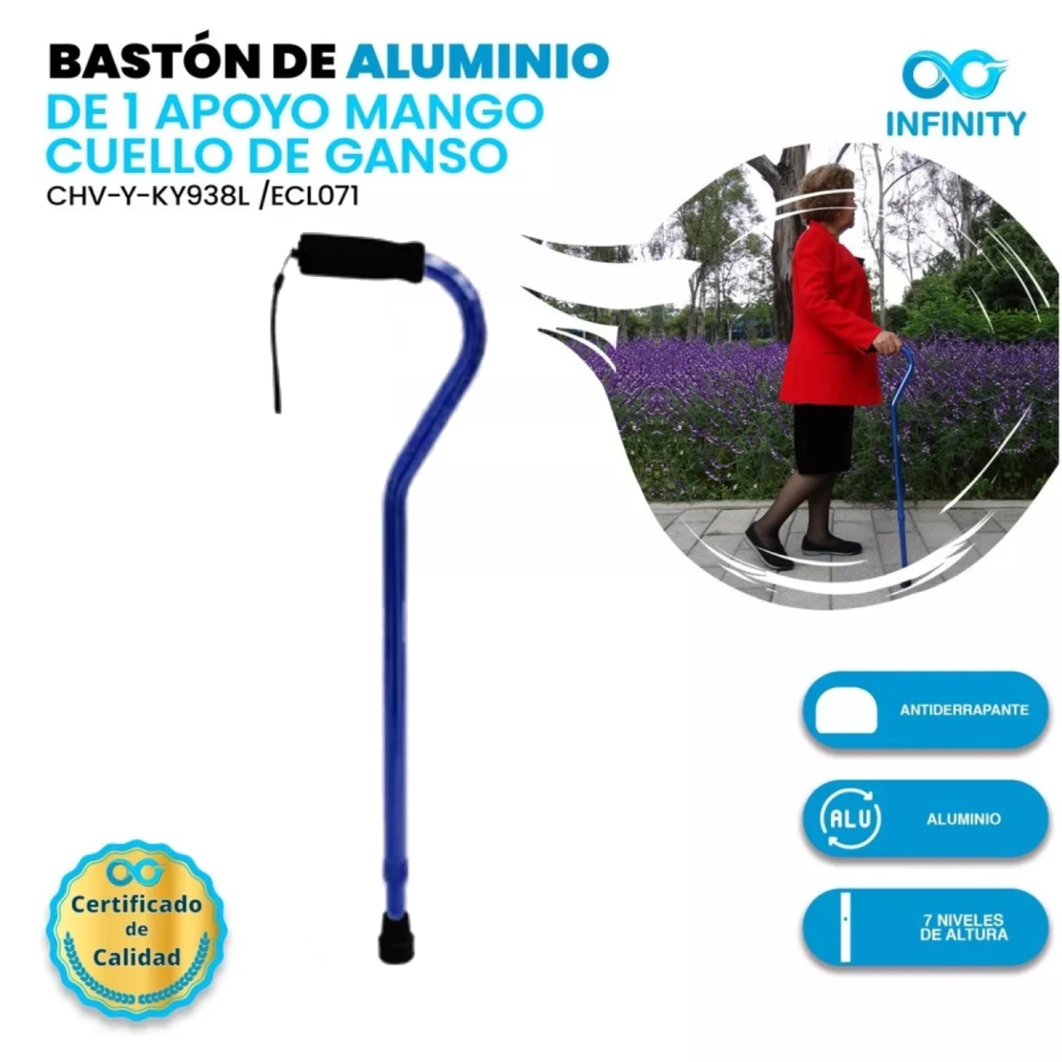 Foto 2 | Bastón Infiniy Mango Cuello De Ganso Color Azul-Negro