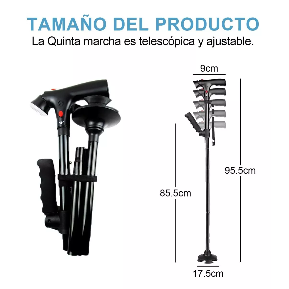 Foto 4 pulgar | Bastón Plegable Para Ancianos Con Luz Led Con Alarma Eo Safe Imports Esi-18227 Negro