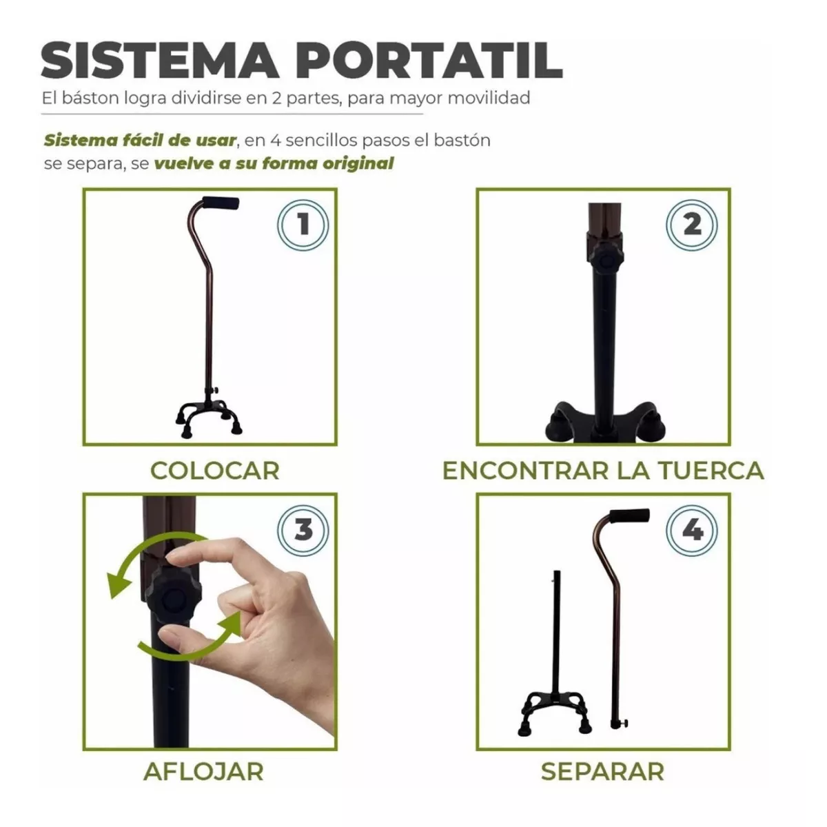 Foto 4 pulgar | Bastón 4 Apoyos Ajustable Aluminio Ortopedico Eo Safe Imports Esi-11131-1 Negro