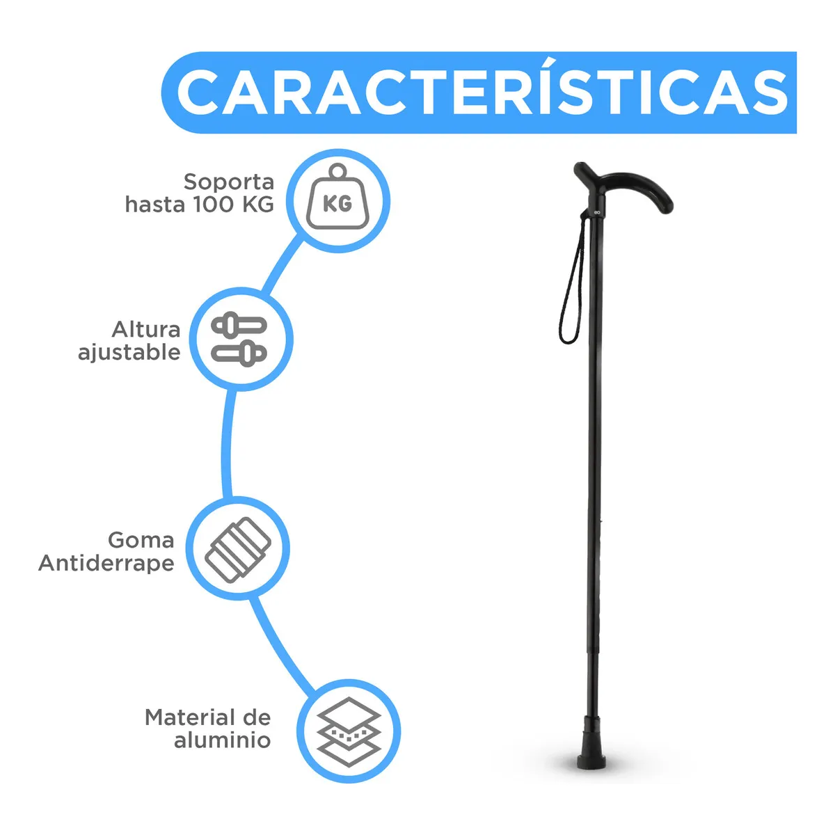 Foto 4 pulgar | Bastón Ortopédico Altura Ajustable Eo Safe Imports Esi-19157 Negro
