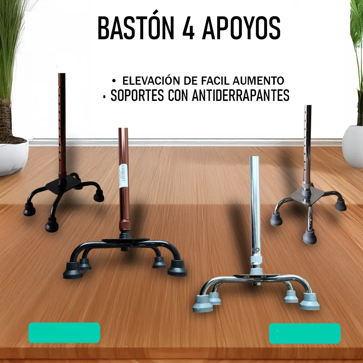 Foto 5 pulgar | Bastón 4 Apoyos Aluminio Ortopédico Ajustable Para Caminar Eo Safe Imports Esi-20065 Plata