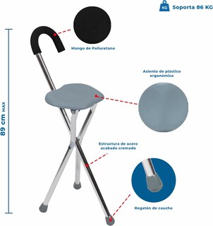 Foto 2 | Baston Plegable Con Asiento Portátil Para Viaje | Silla Para Paseo Soporta Hasta 85 Kg