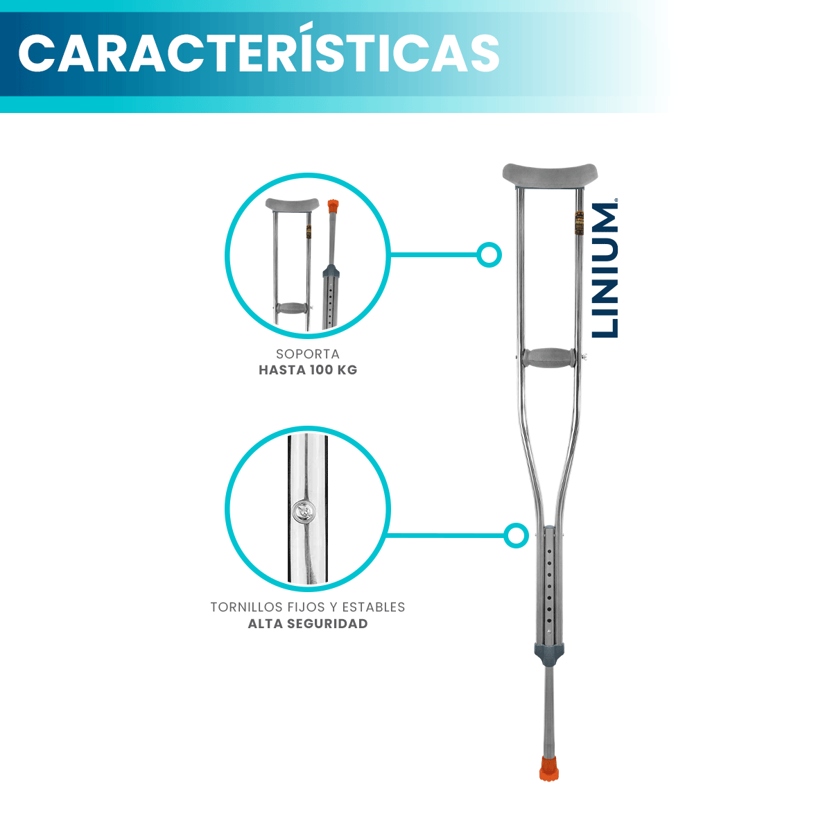 Foto 6 | Muletas Linium Ajustables de Aluminio 1 Par