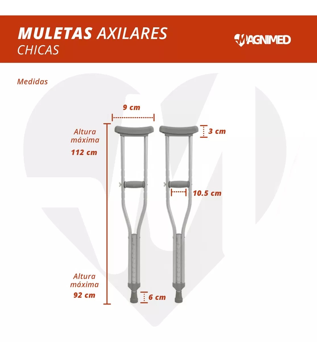 Foto 3 pulgar | Muletas Chicas De Aluminio - Soportan Hasta 70kg, Axilares Acojinados, Regatones Antiderrapantes