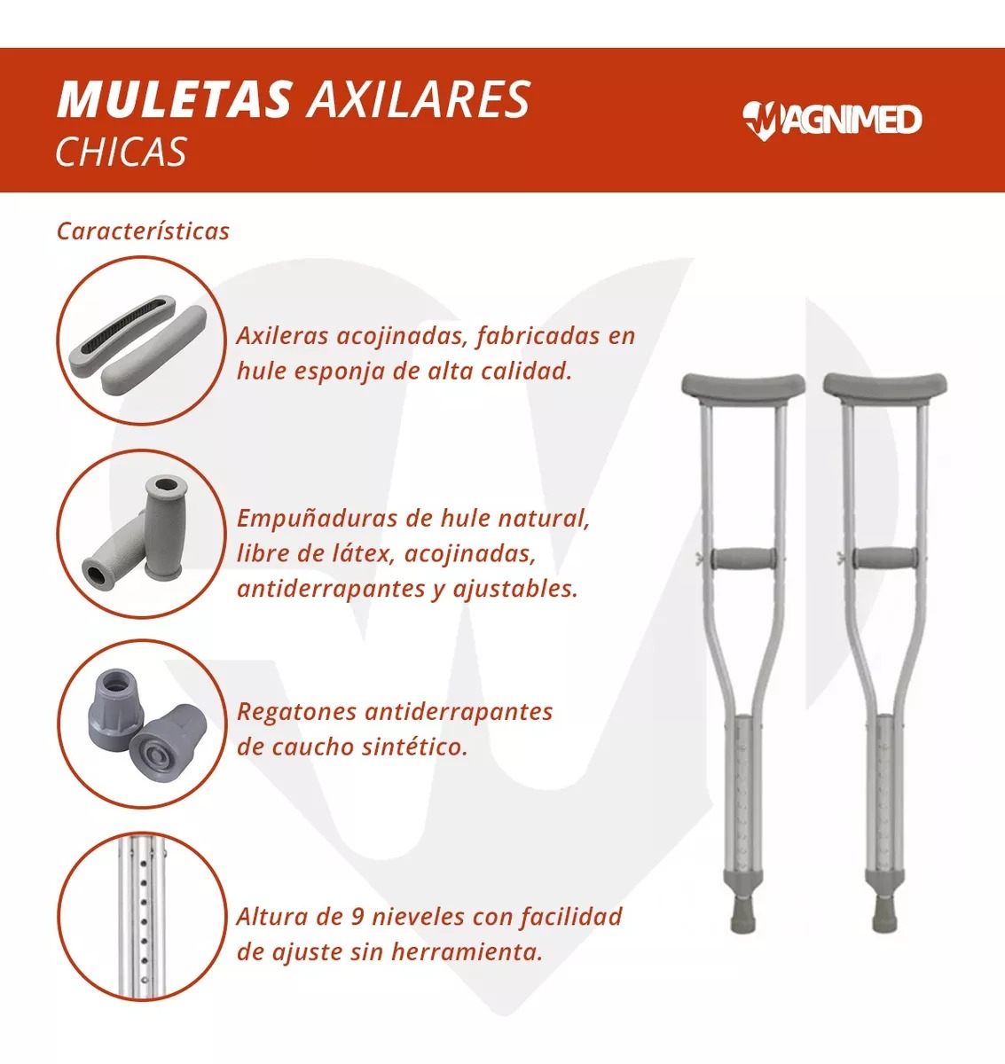 Foto 5 pulgar | Muletas Chicas De Aluminio - Soportan Hasta 70kg, Axilares Acojinados, Regatones Antiderrapantes