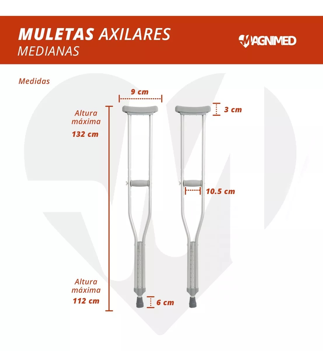 Foto 3 pulgar | Muletas Medianas De Aluminio - Soportan Hasta 90kg, Axilares Acojinados, Regatones Antiderrapantes